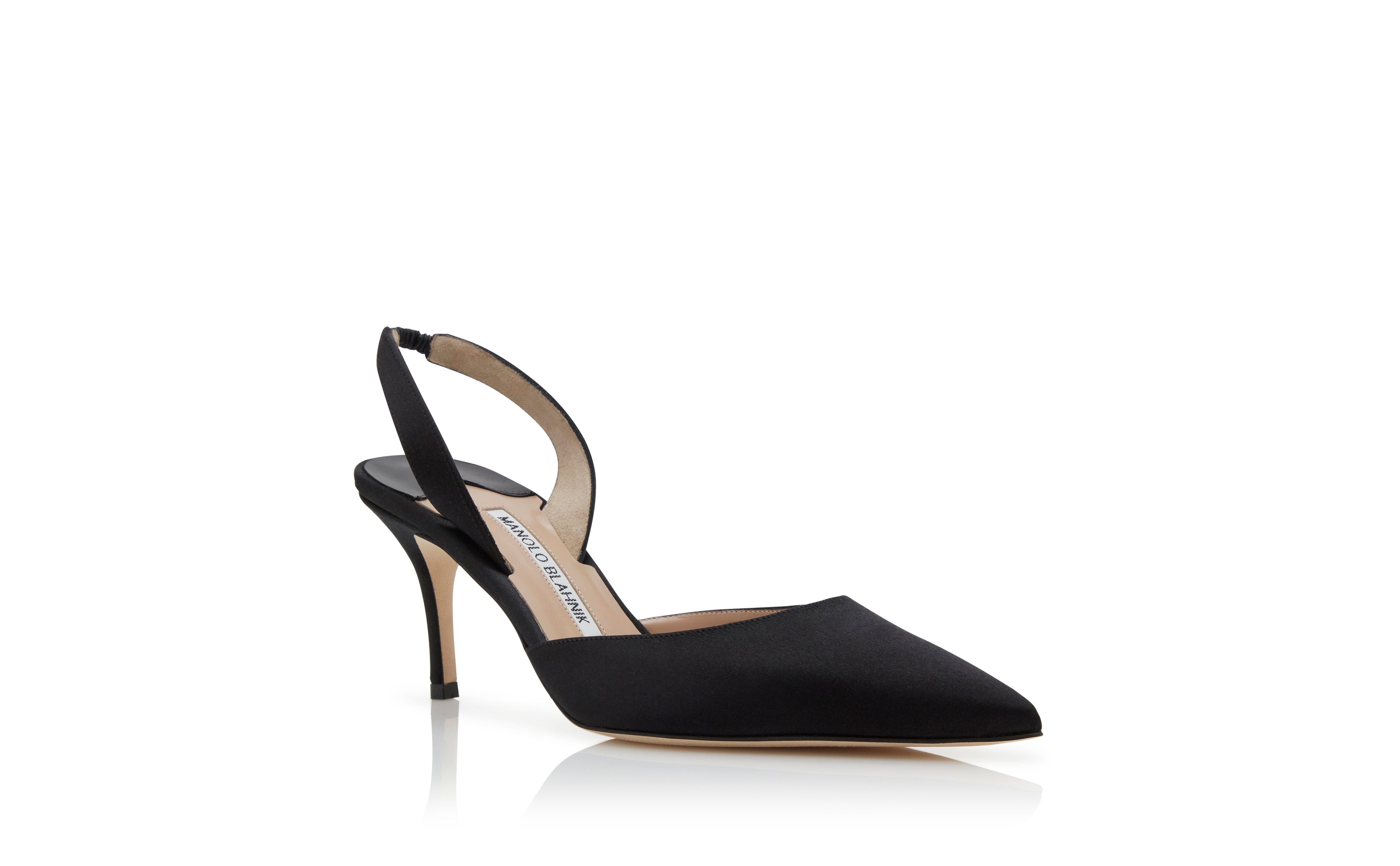 Designer Black Satin Slingback Pumps - Image Upsell