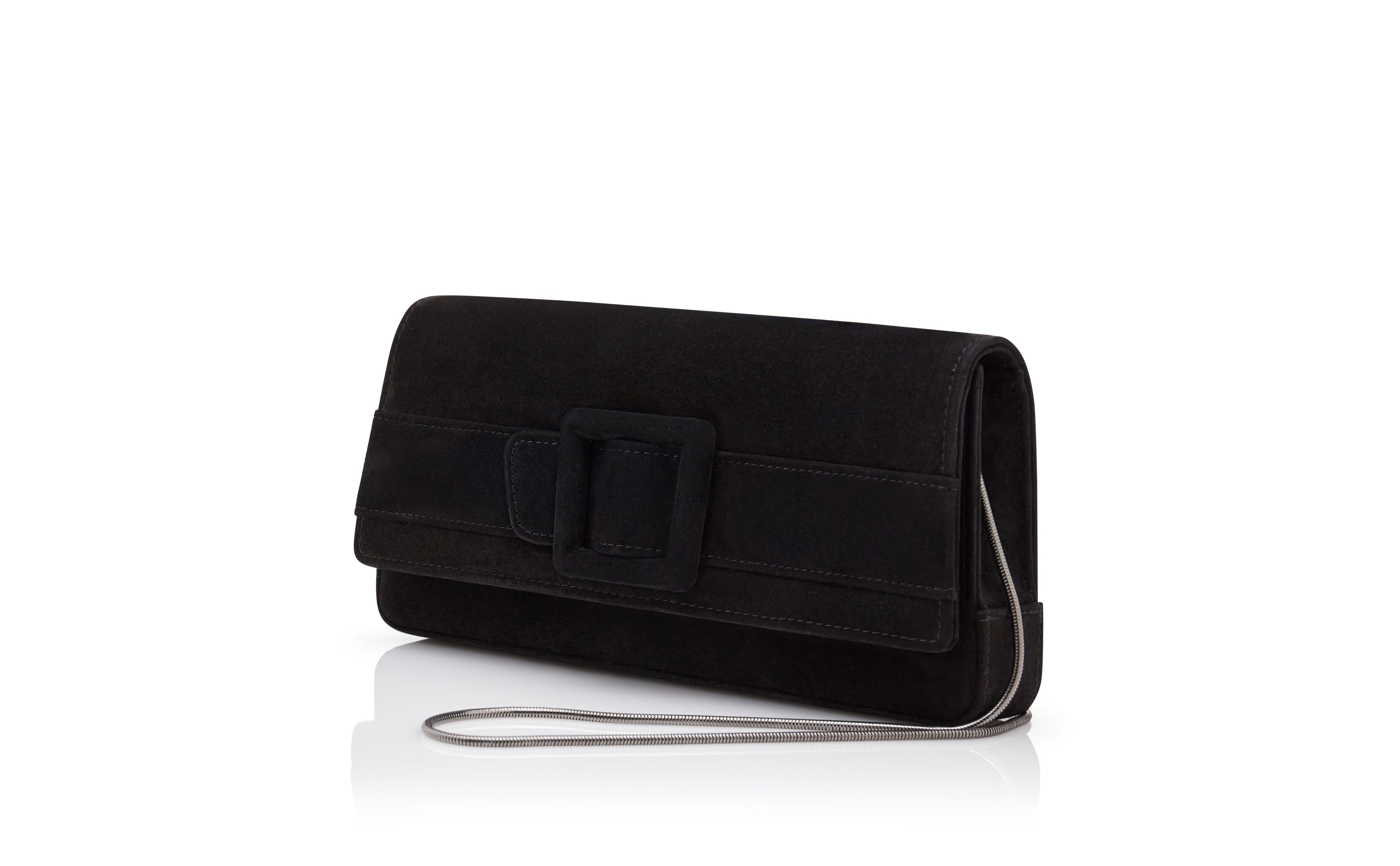 Designer Black Suede Buckle Clutch - Image 