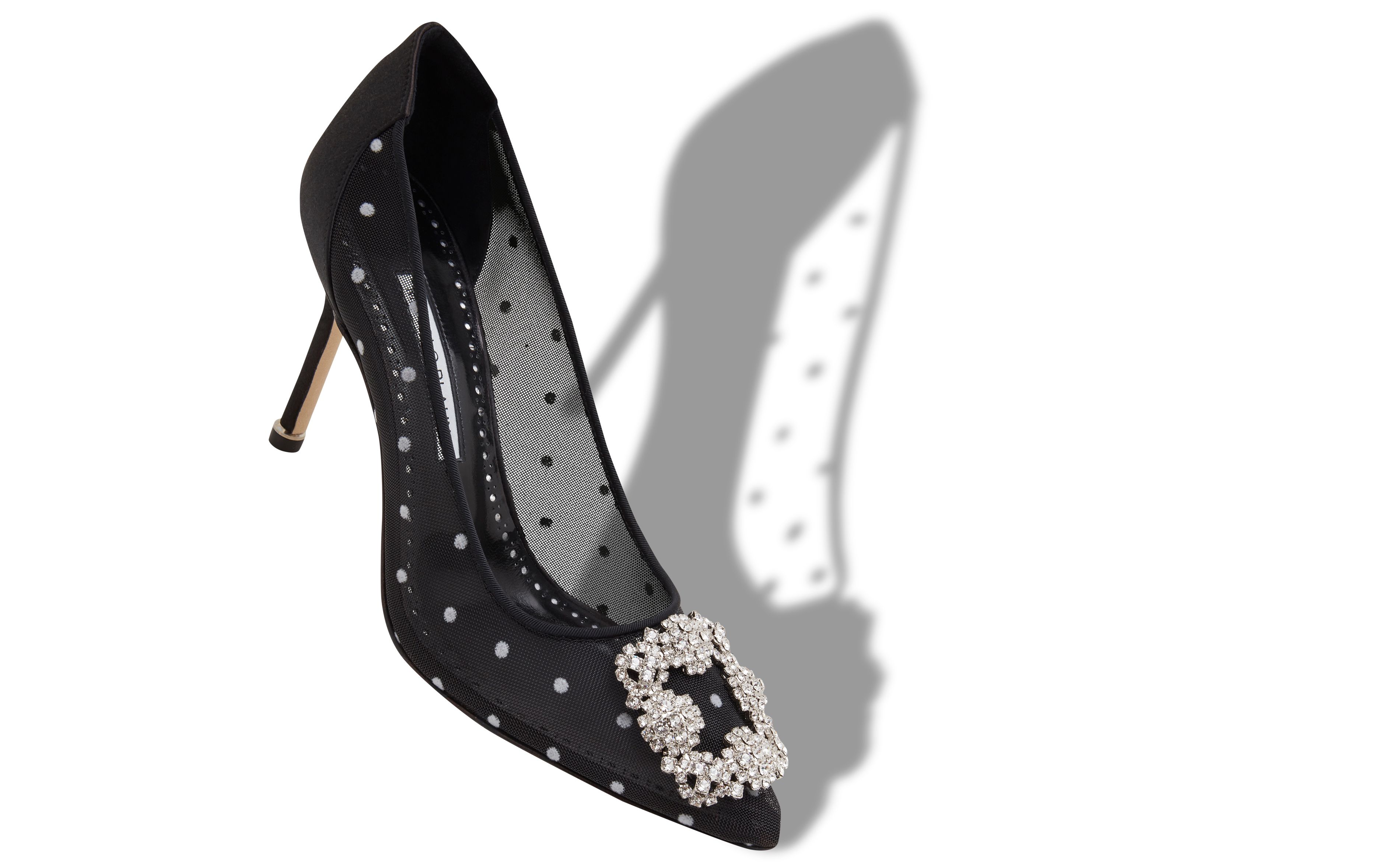 Designer Black and White Mesh Jewel Buckle Pumps - Image small_image