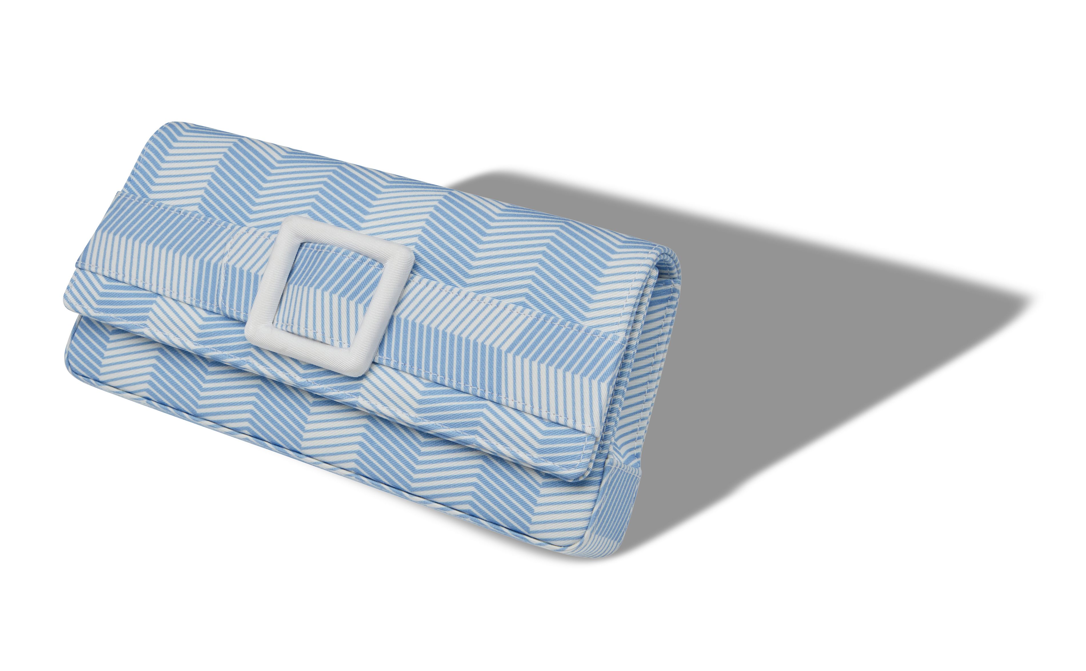 Designer Blue and White Grosgrain Buckle Clutch - Image Main