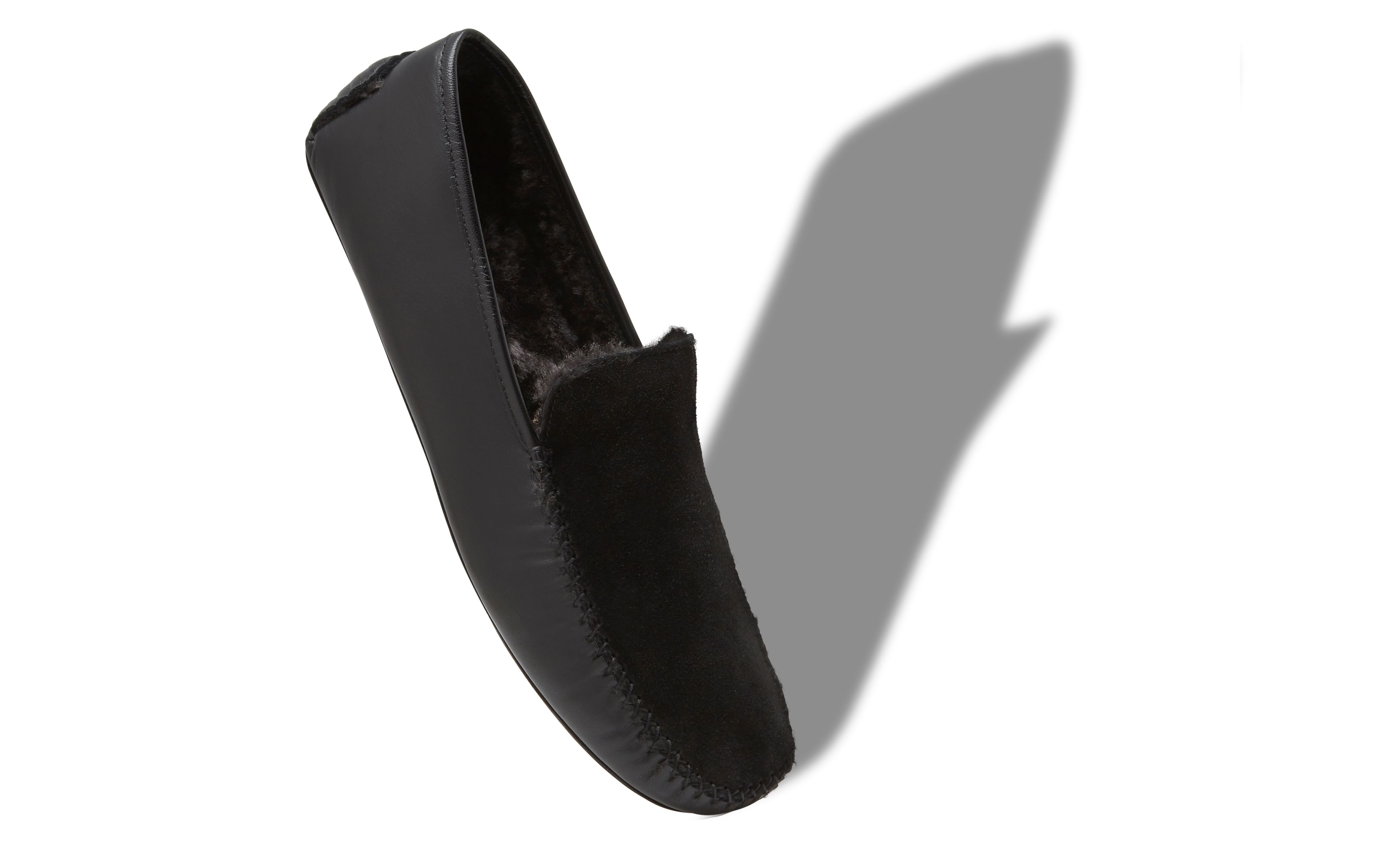 Designer Black Nappa Leather and Suede Driving Shoes - Image small_image