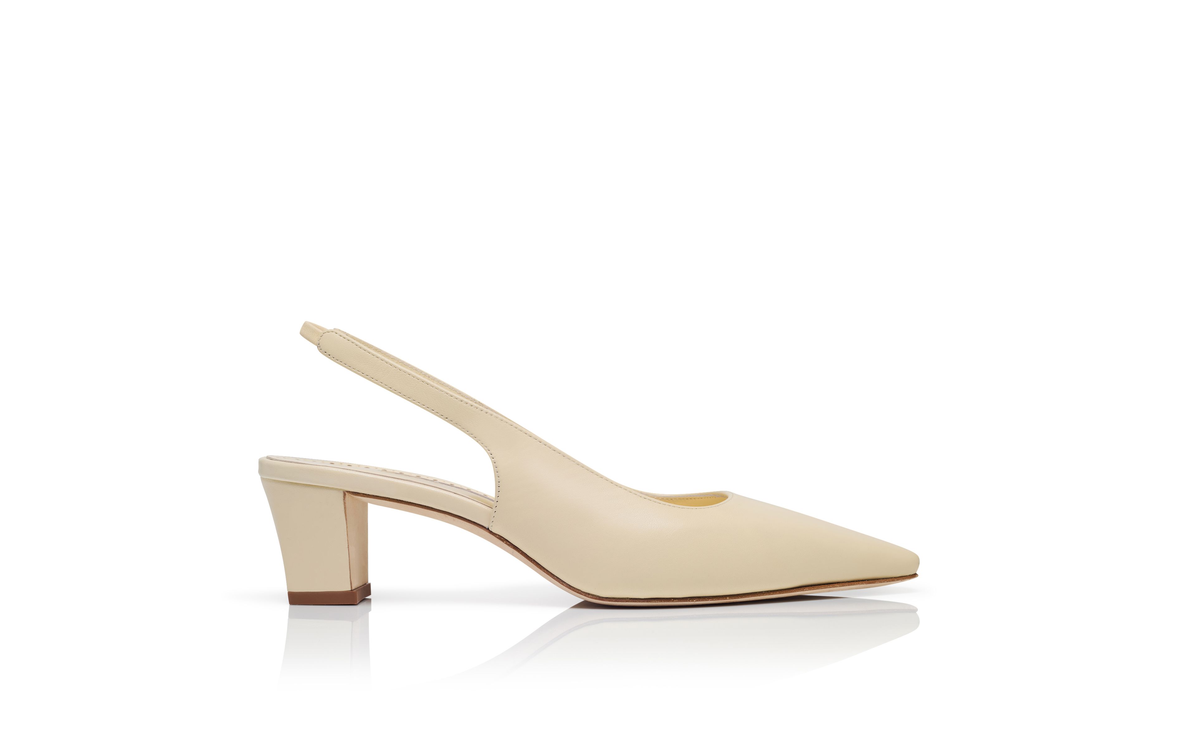 Designer Light Cream Nappa Leather Slingback Pumps - Image Side View