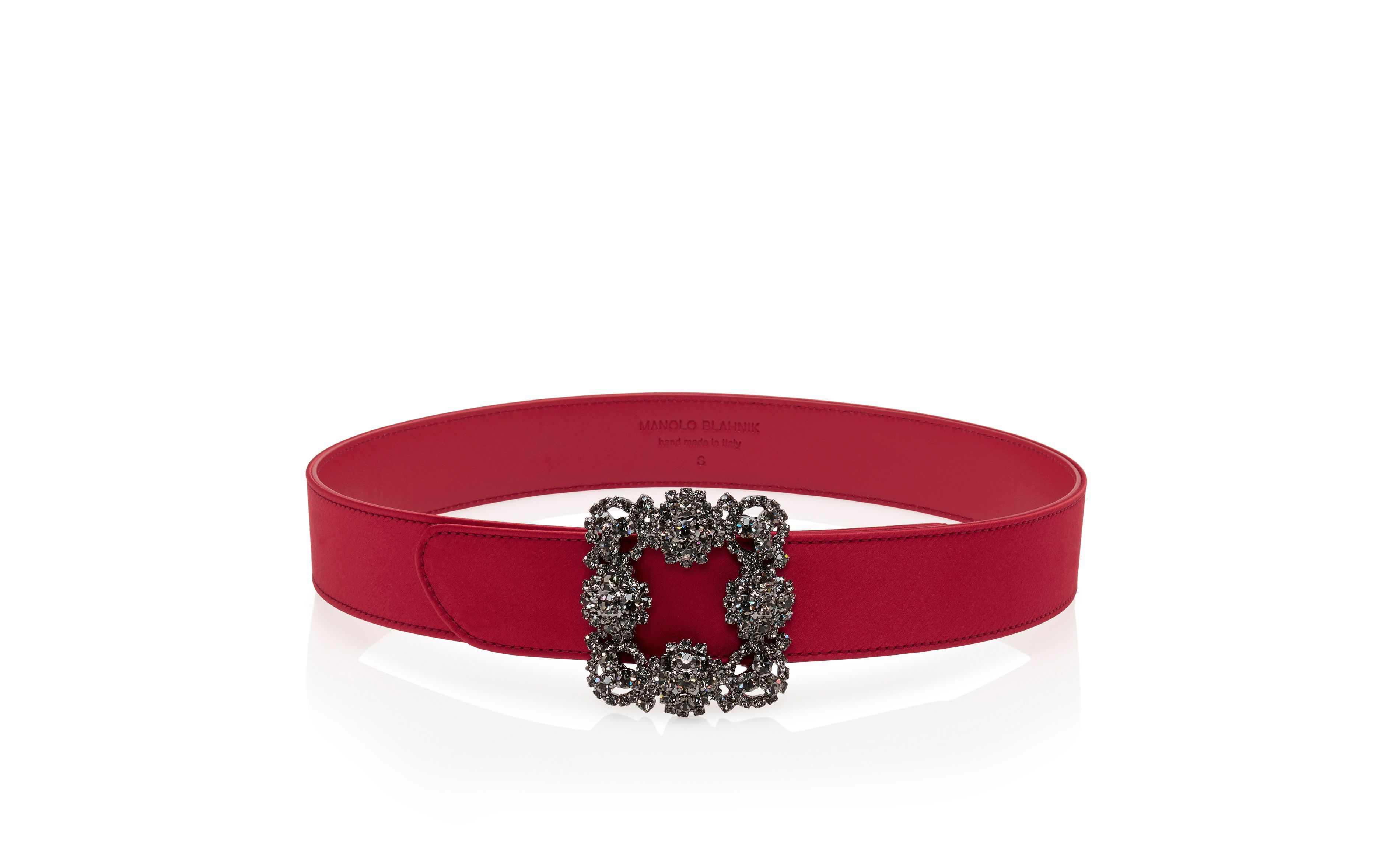 Designer Red Satin Crystal Buckled Belt - Image Upsell
