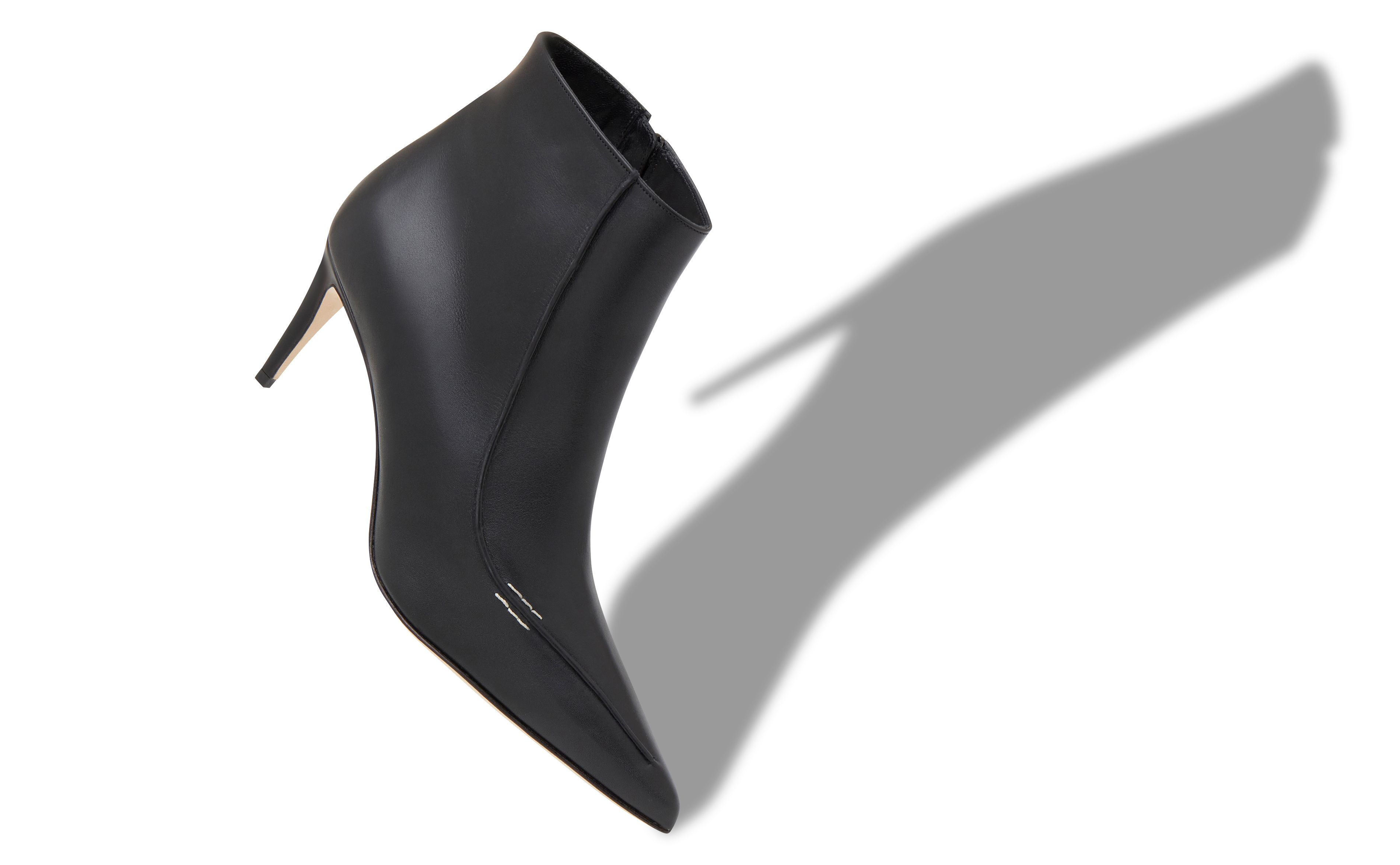 Designer Black Calf Leather Ankle Boots - Image Main