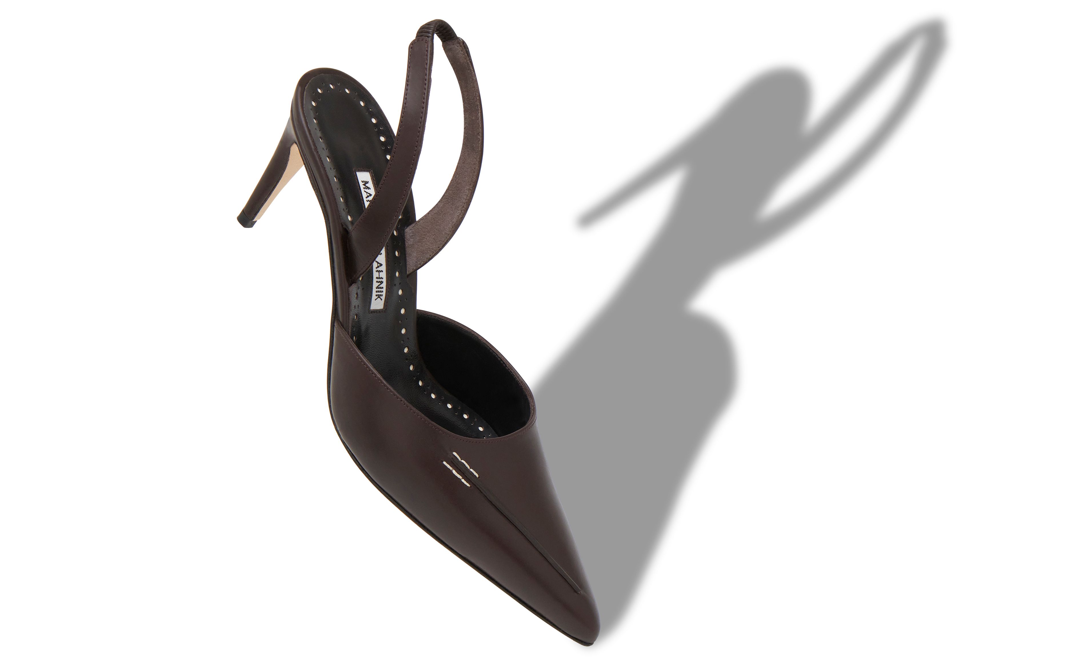 Designer Dark Brown Calf Leather Slingback Pumps - Image Main