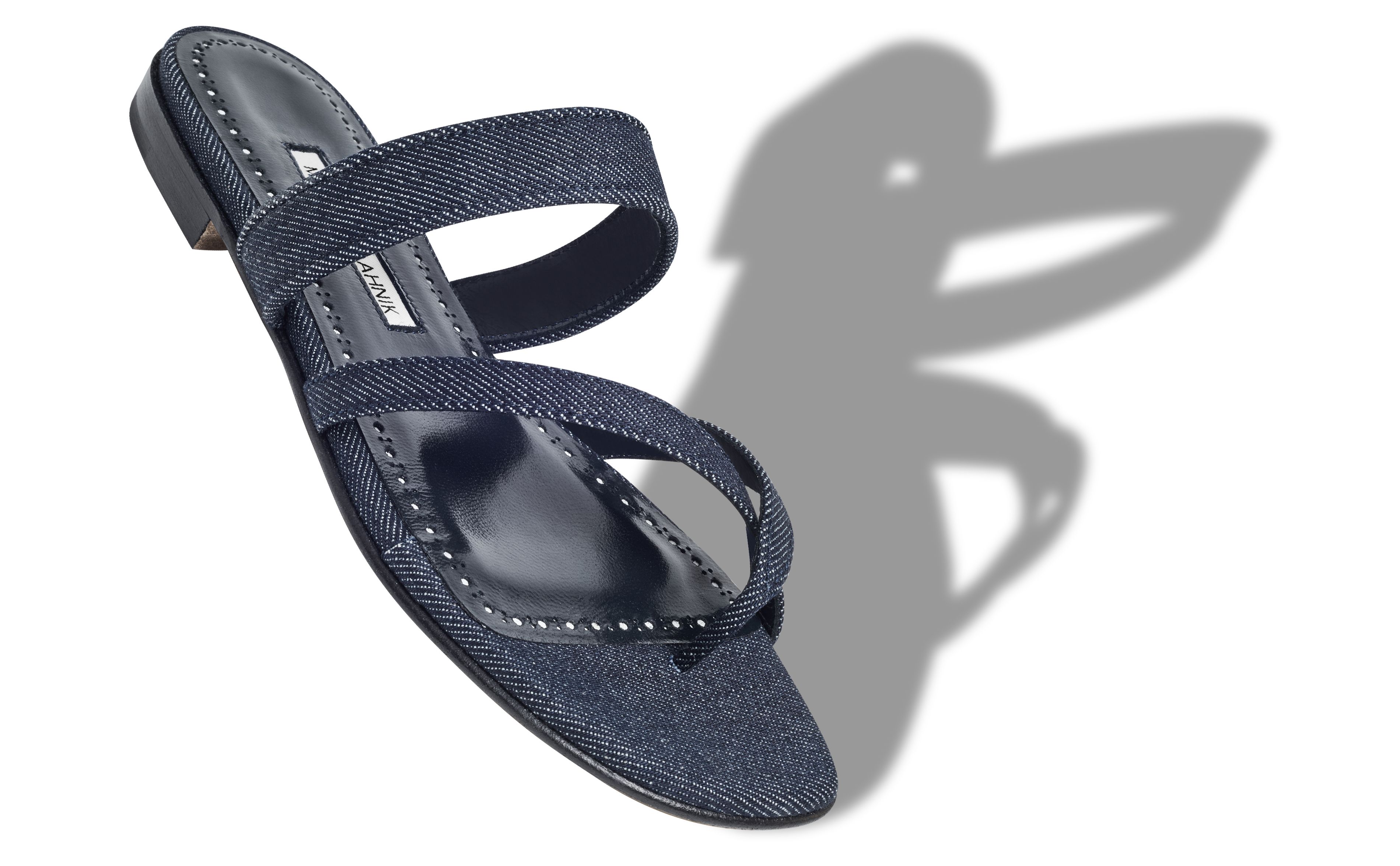 Designer Dark Blue Chambray  Flat Sandals - Image small_image