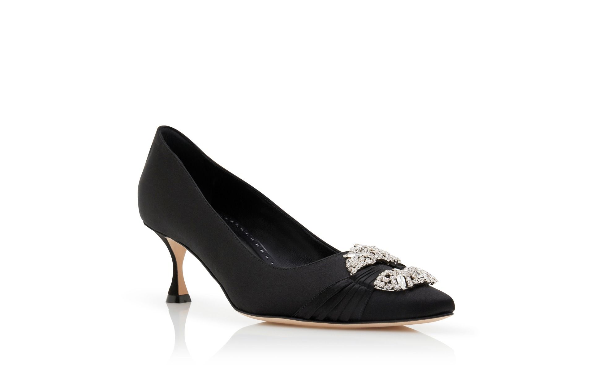 Designer Black Satin Embellished Buckle Pumps  - Image 