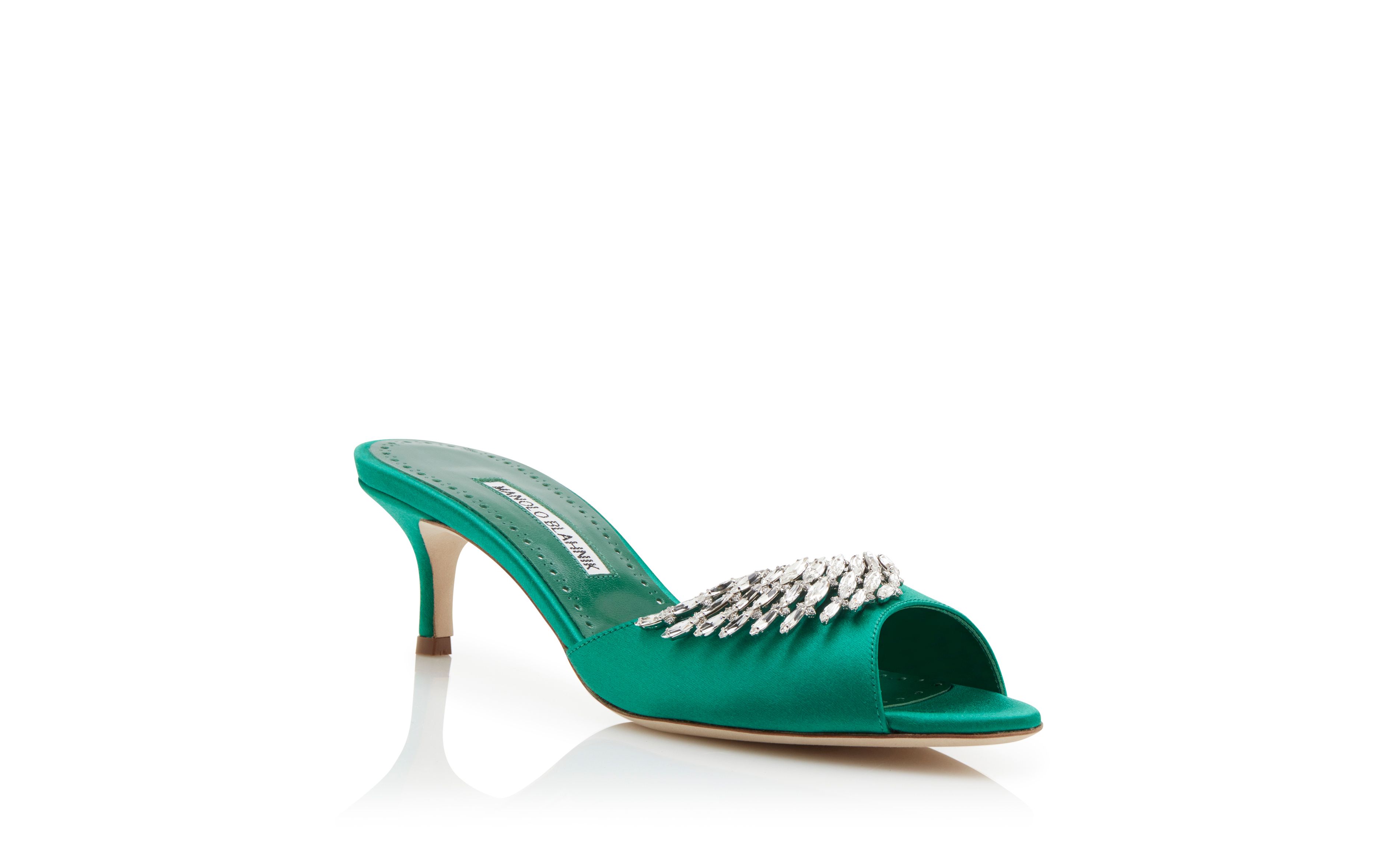 Designer Green Satin Jewel Embellished Mules  - Image Upsell