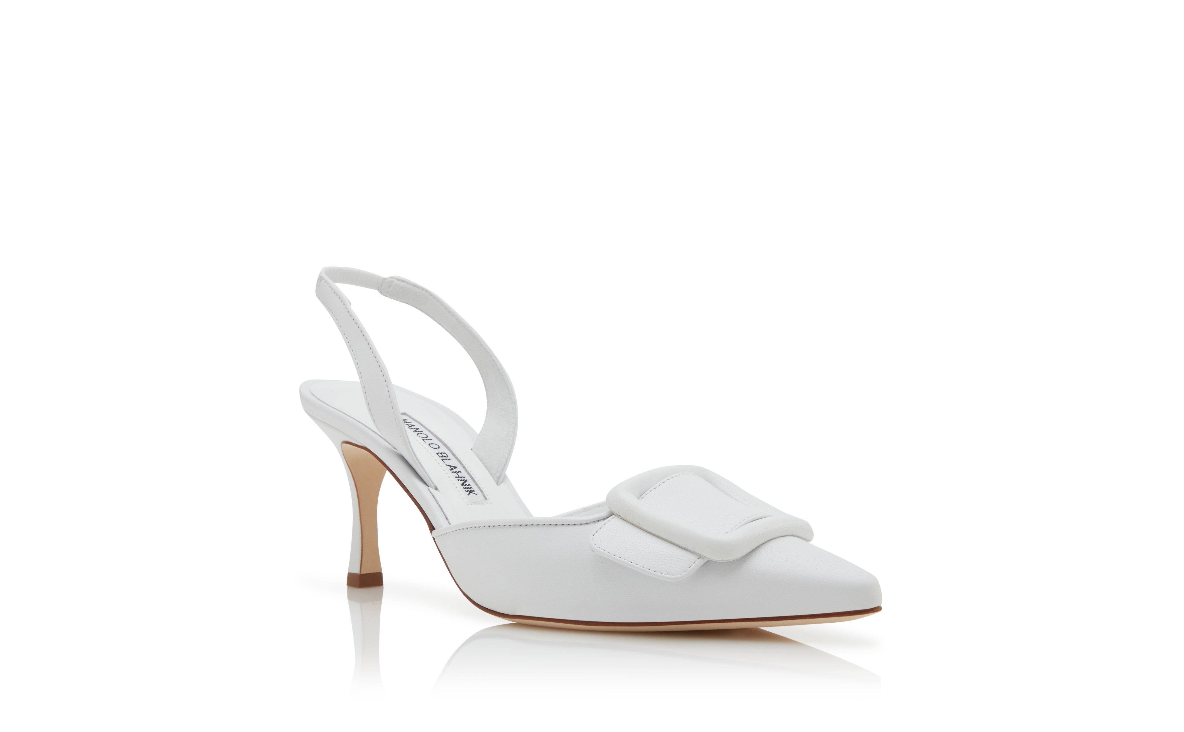 Designer White Nappa Leather Slingback Pumps - Image Upsell