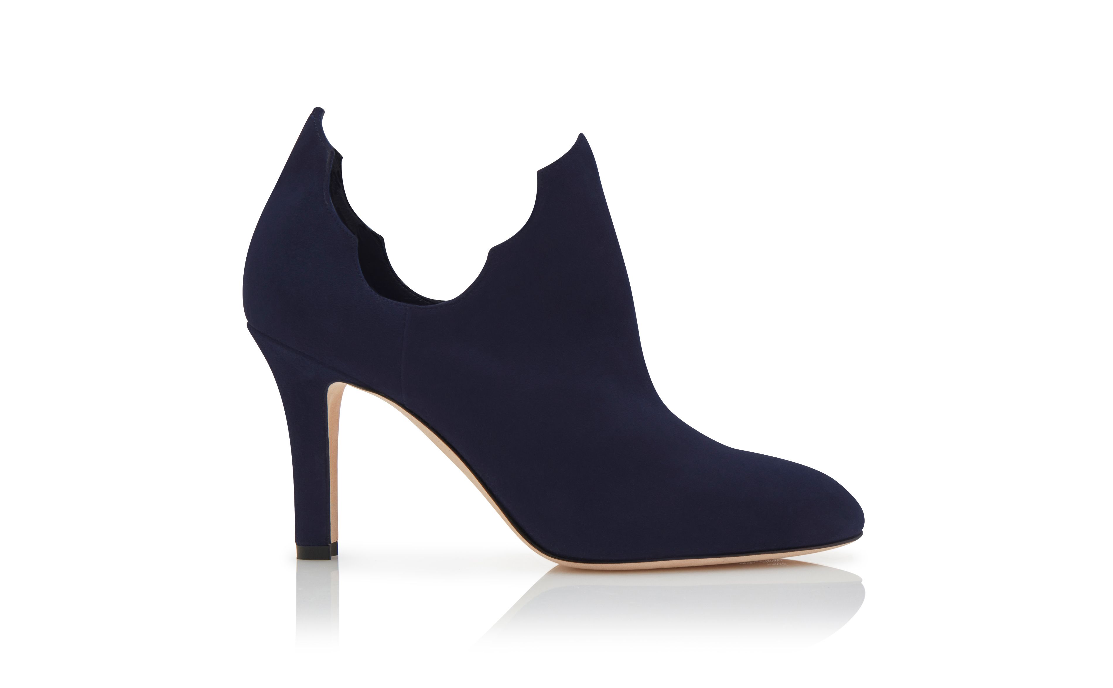Designer Navy Blue Suede Serrated Ankle Boots - Image Side View