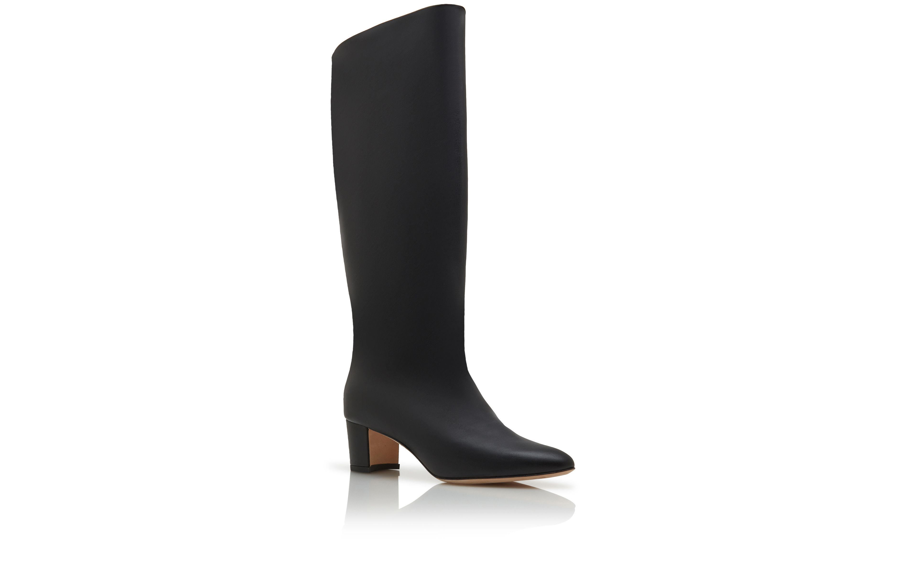 Designer Black Calf Leather Knee High Boots  - Image Upsell View