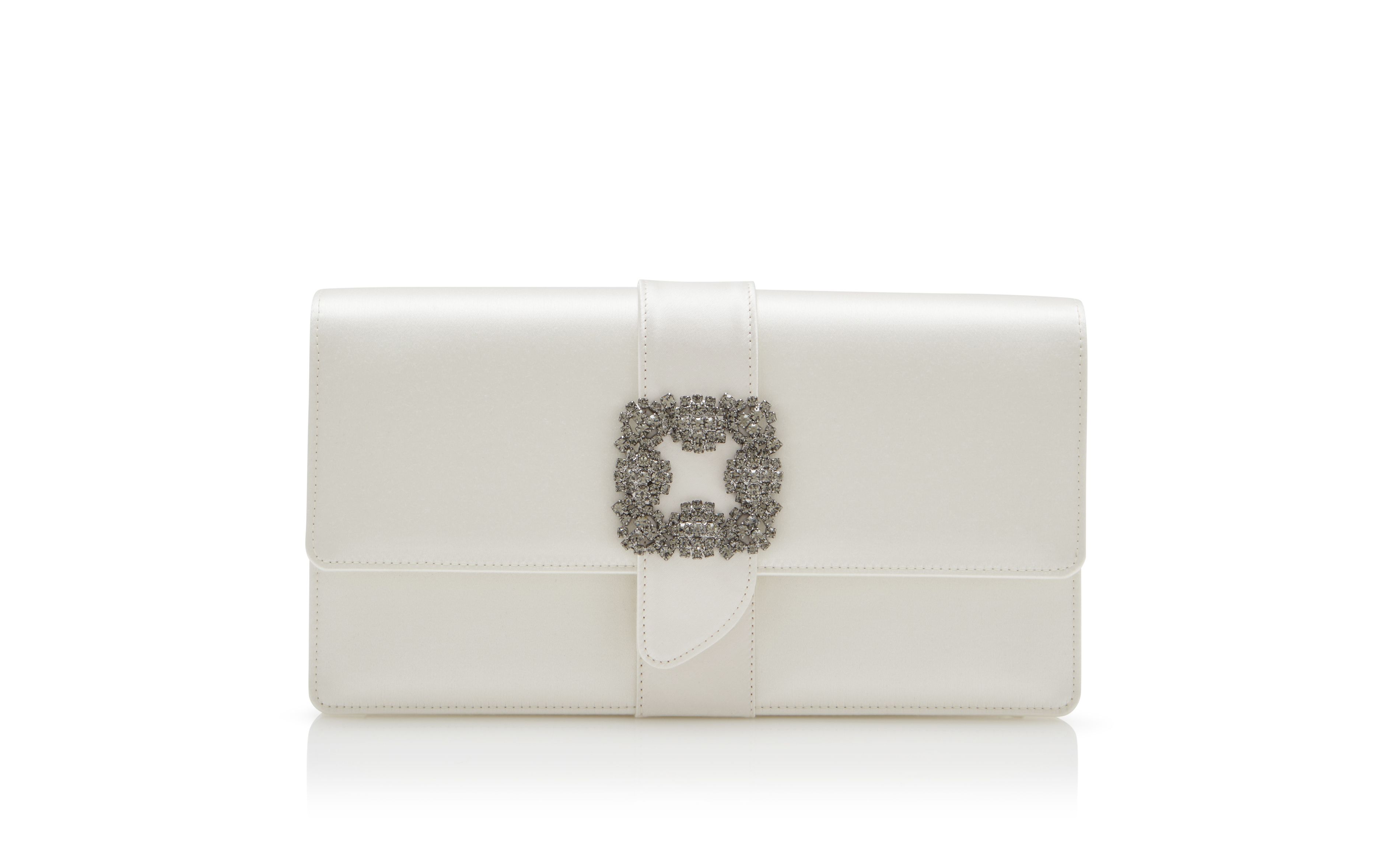 Designer Off-White Satin Jewel Buckle Clutch - Image thumbnail