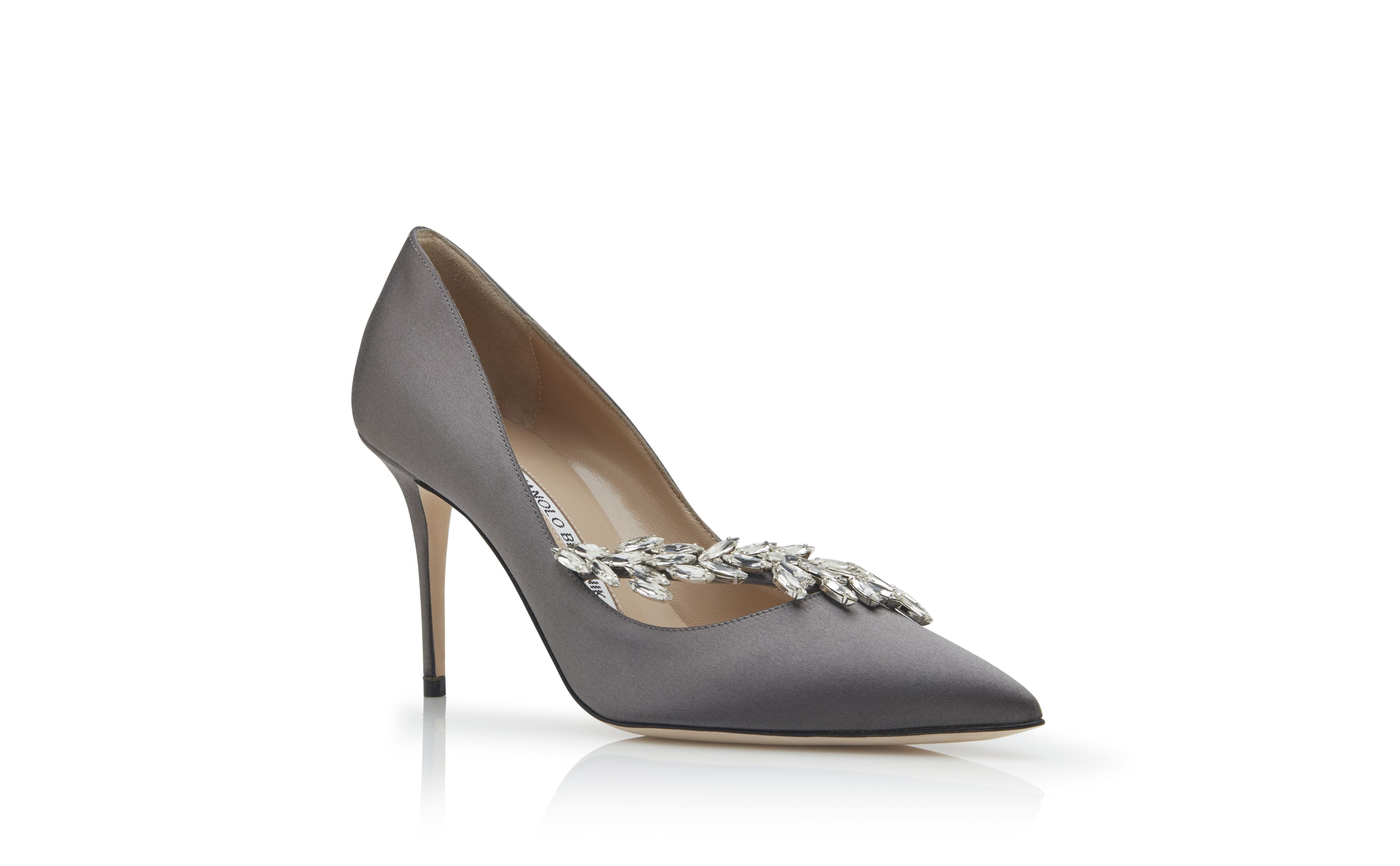 Designer Grey Satin Jewel Buckle Pumps  - Image Upsell