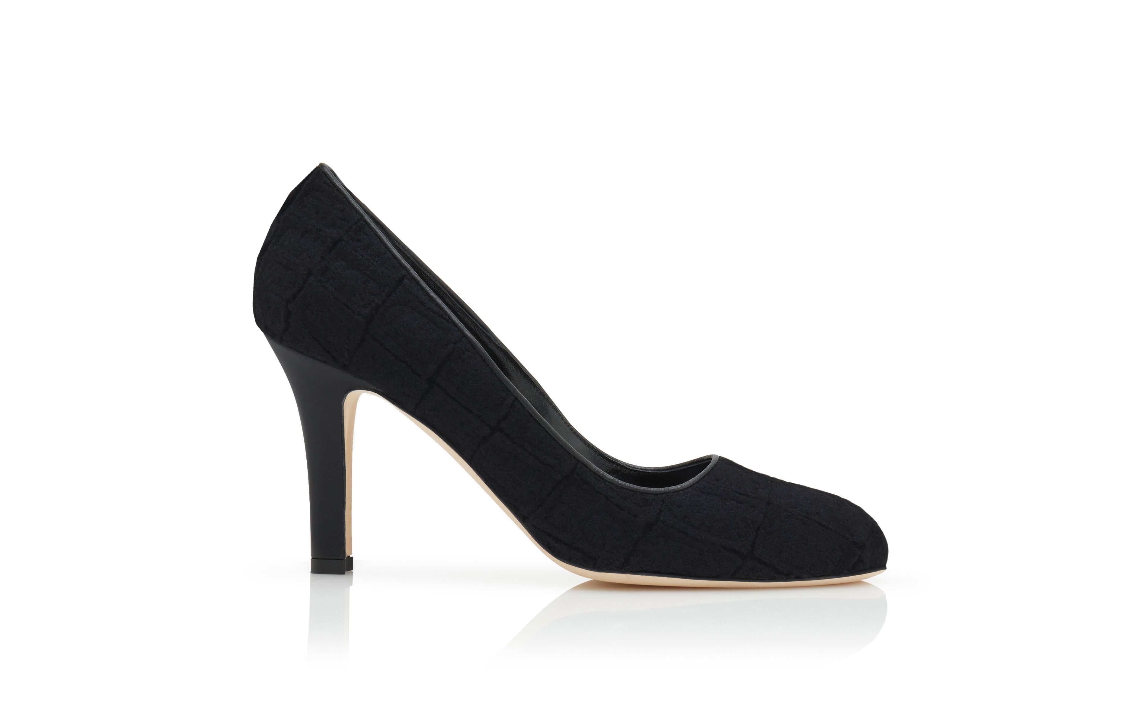 Designer Black Wool Textured Pumps - Image Side View