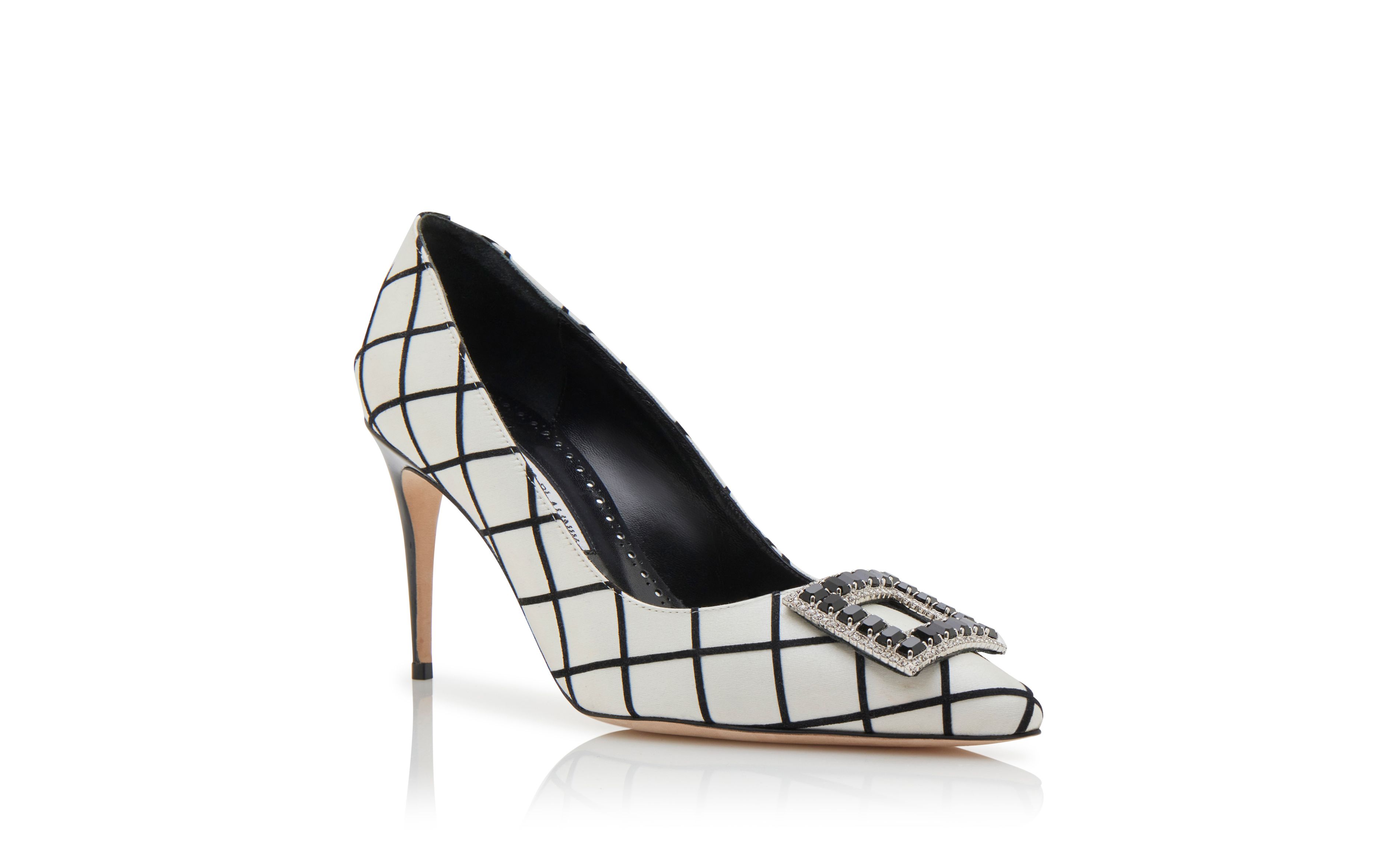Designer Monochrome Satin Embellished Buckle Pumps - Image Upsell