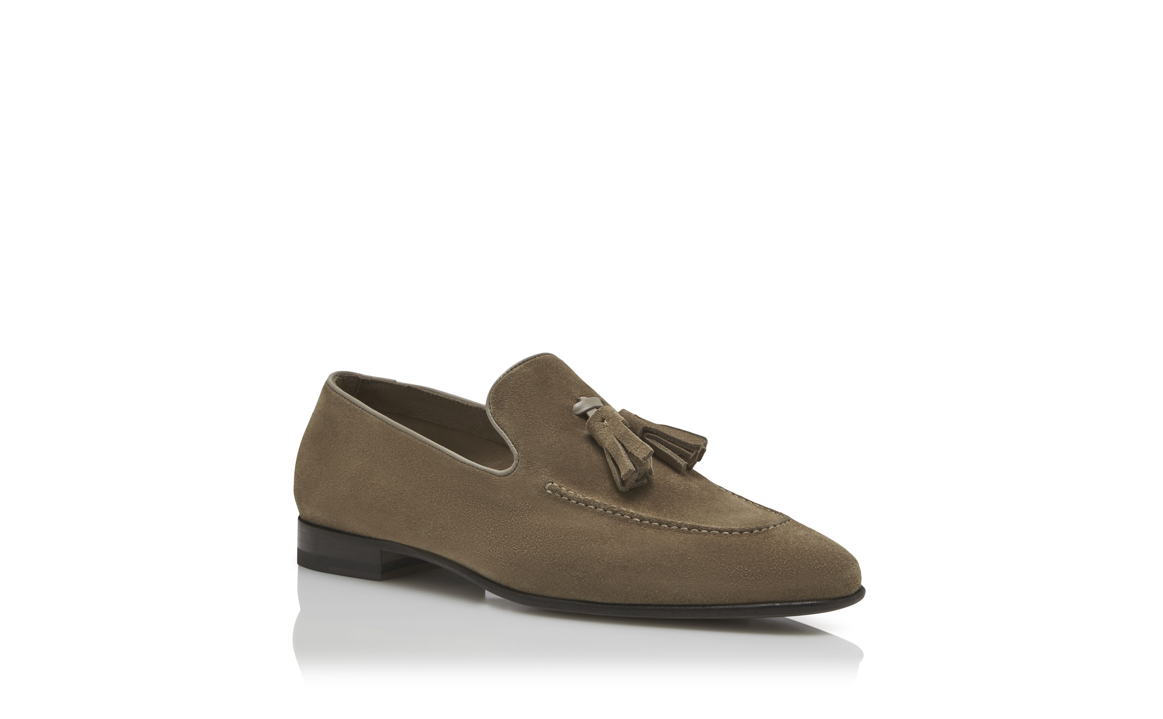 Designer Khaki Suede Tassel Loafers - Image Upsell