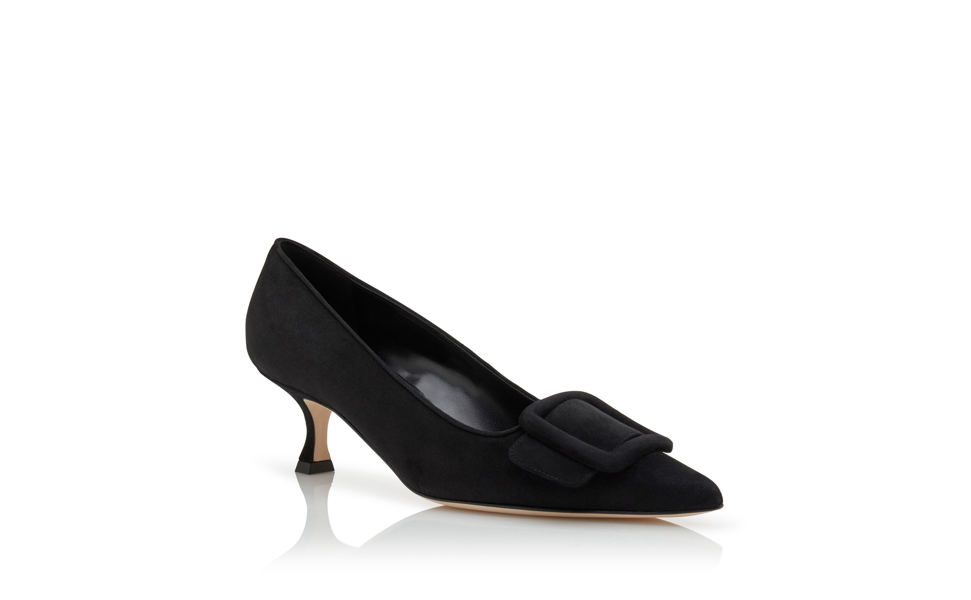 Designer Black Suede Buckle Detail Pumps - Image Upsell