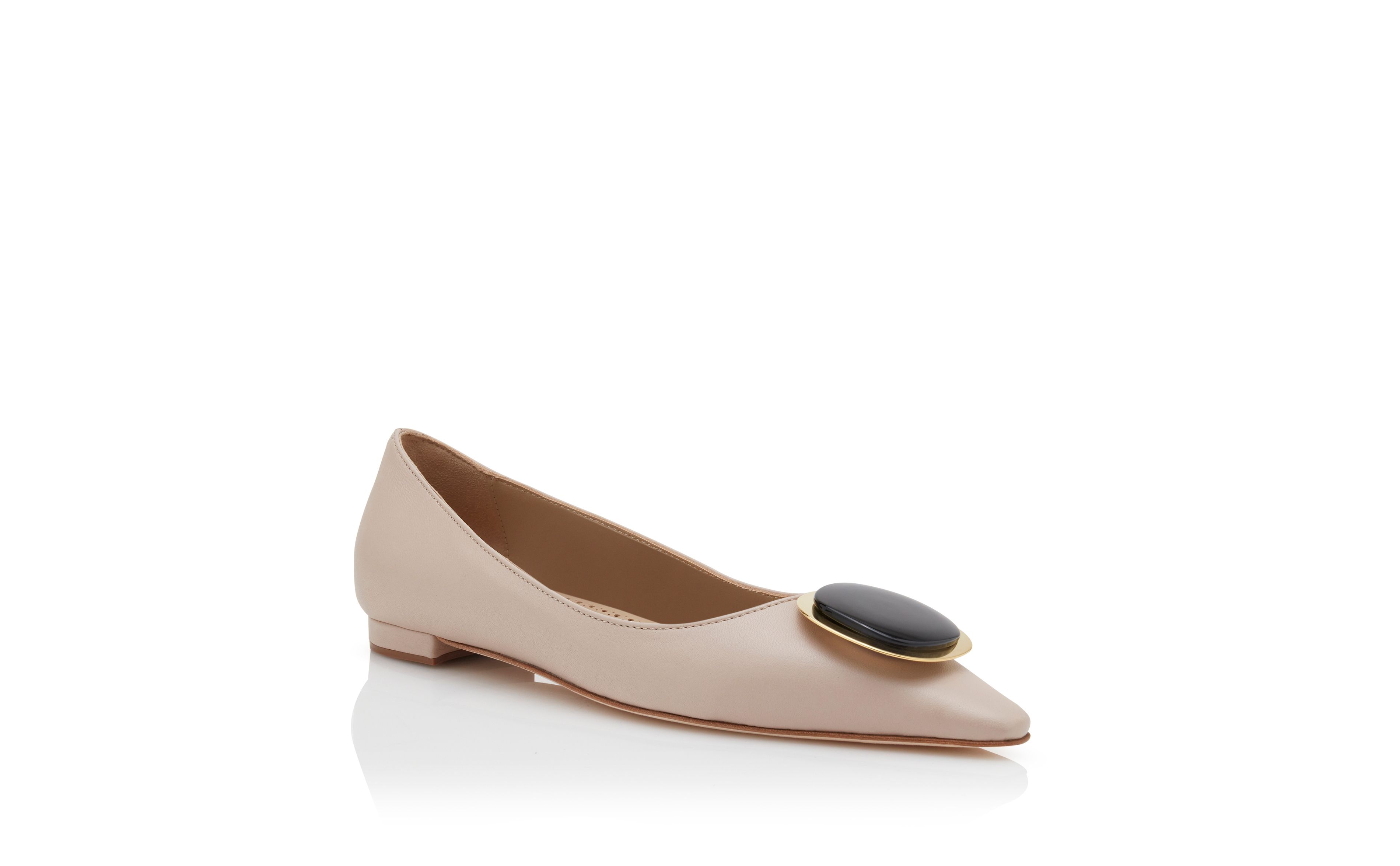 Designer Beige Nappa Leather Pointed Toe Flat Pumps - Image Upsell