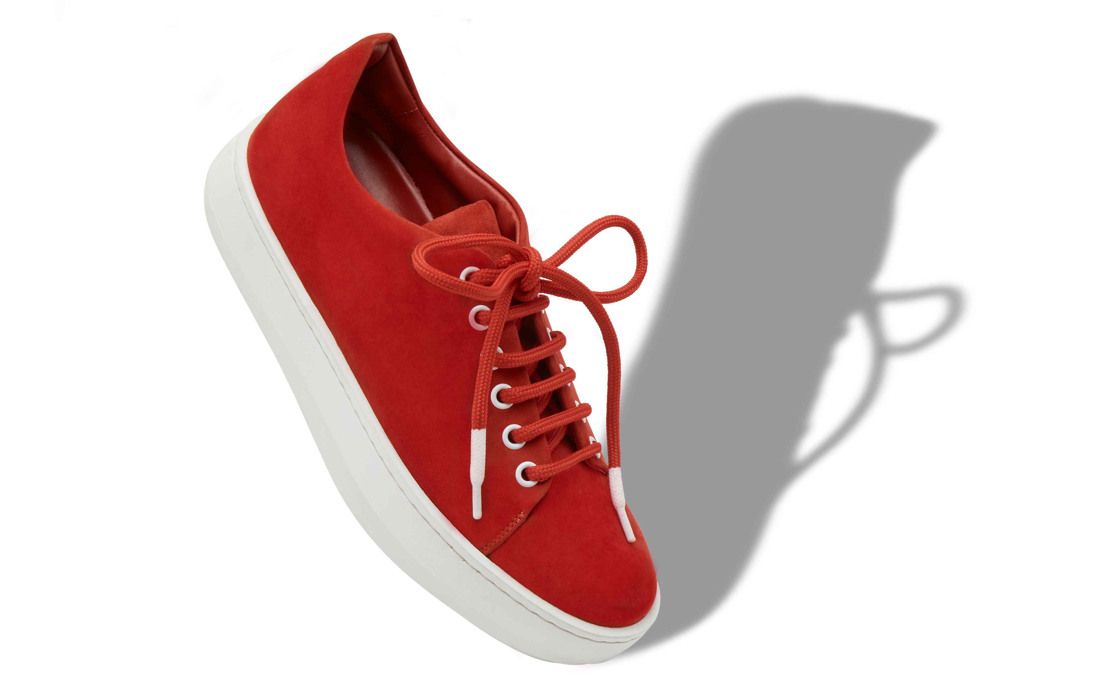 Designer Bright Red Suede Low Cut Sneakers - Image Main