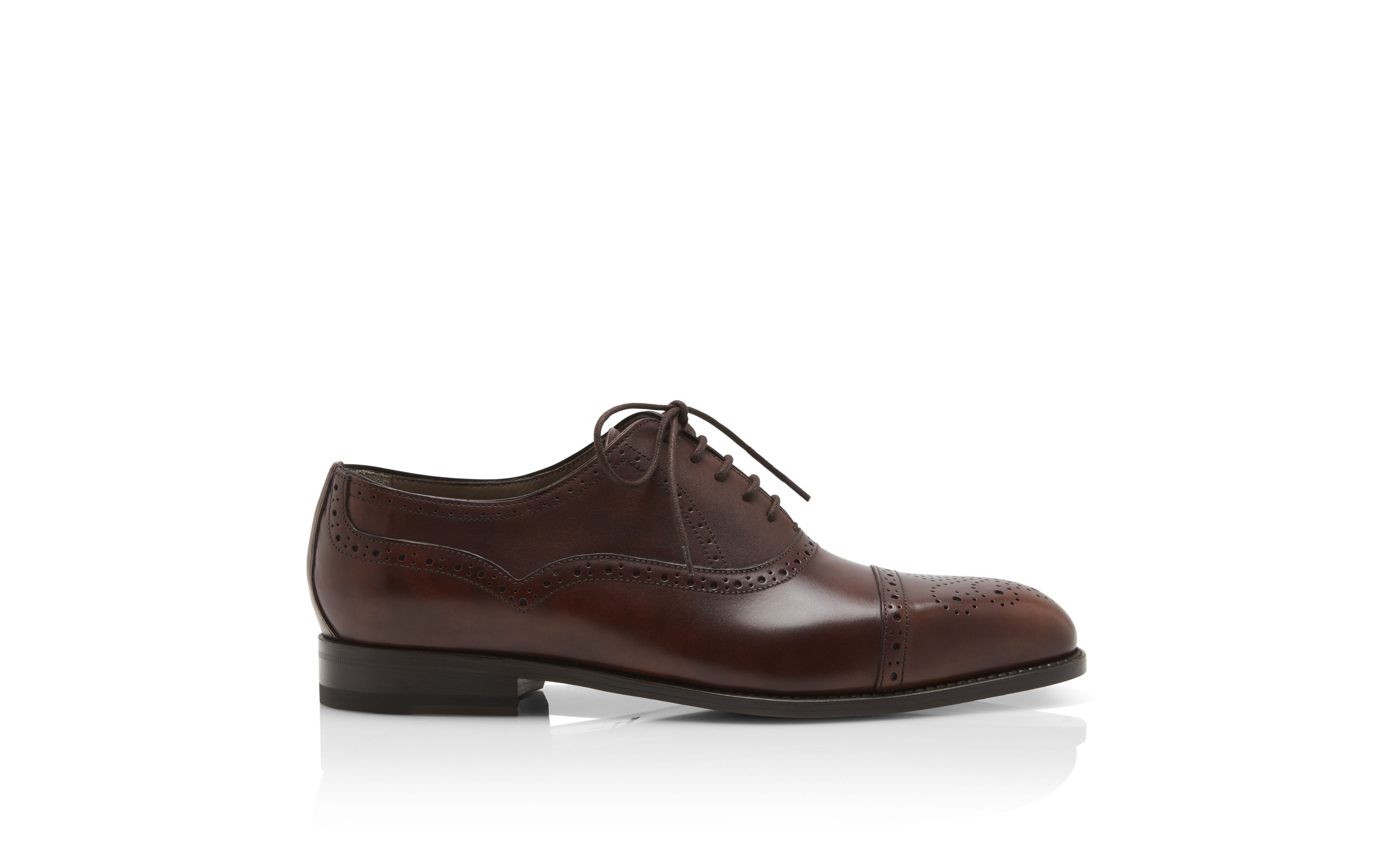 Designer Brown Calf Leather Cap Toe Oxfords - Image Side View