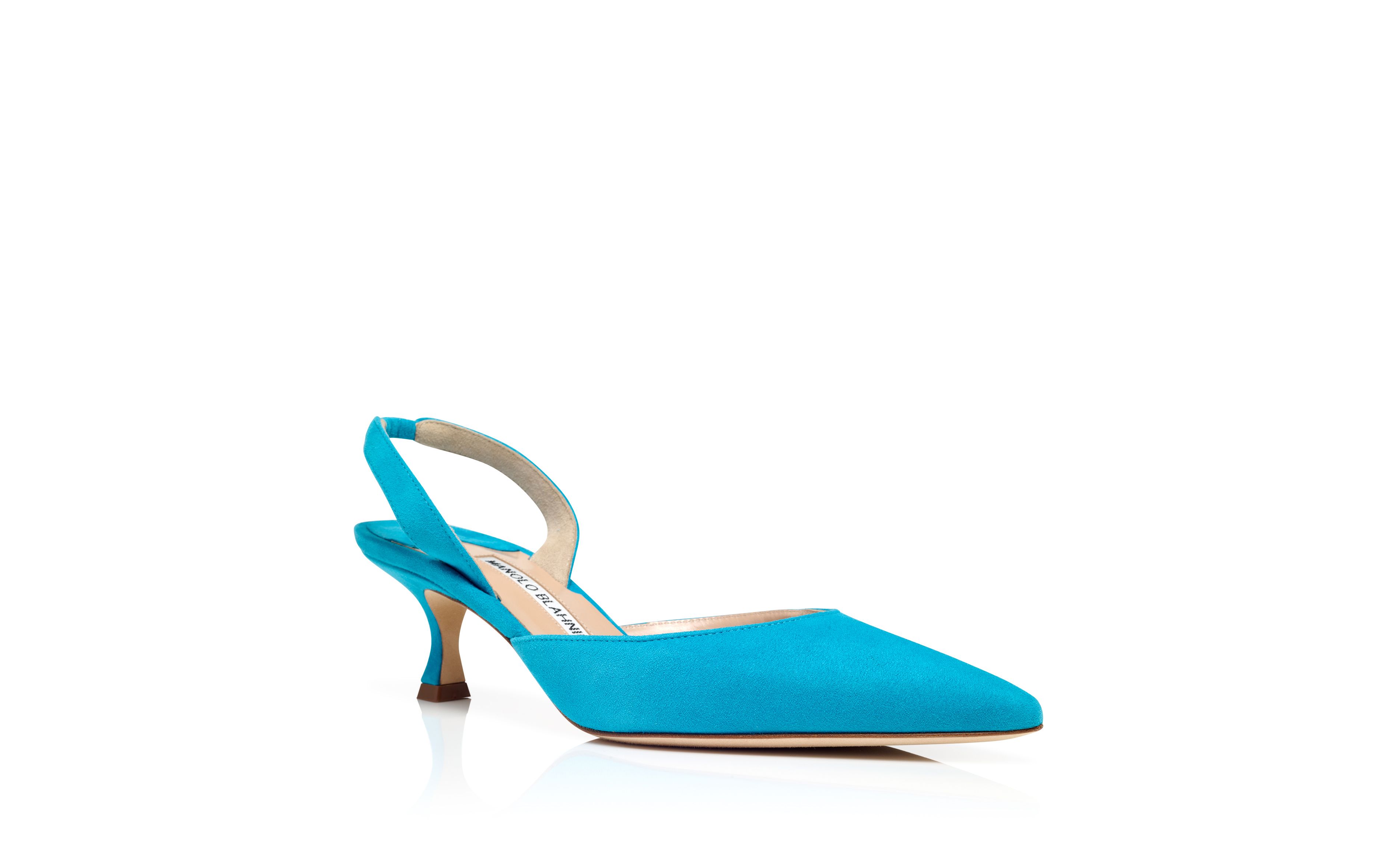 CAROLYNE 50 | Light Blue Suede Slingback Pumps | Manolo Blahnik