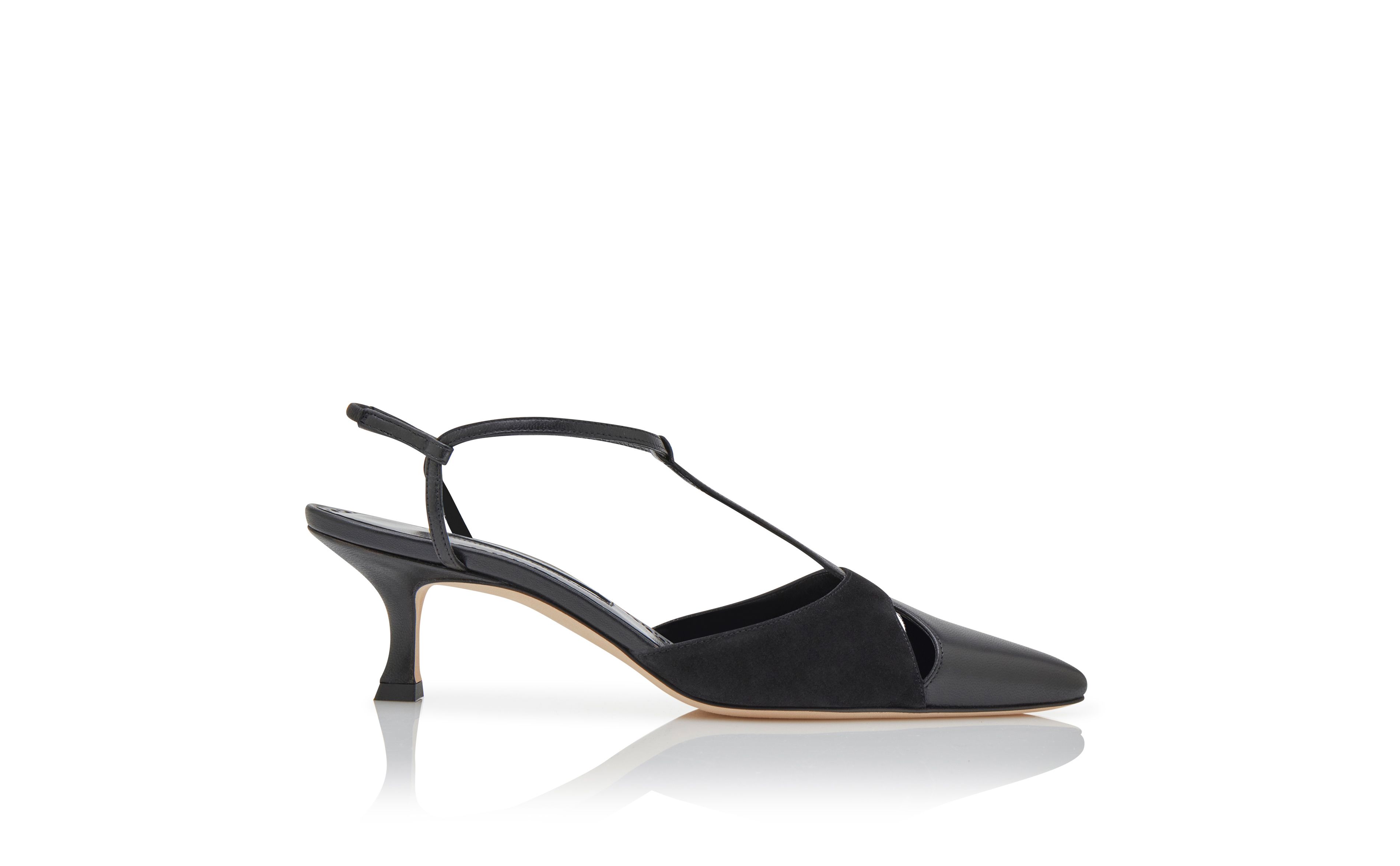 Designer Black Nappa Leather T-Bar Pumps - Image thumbnail