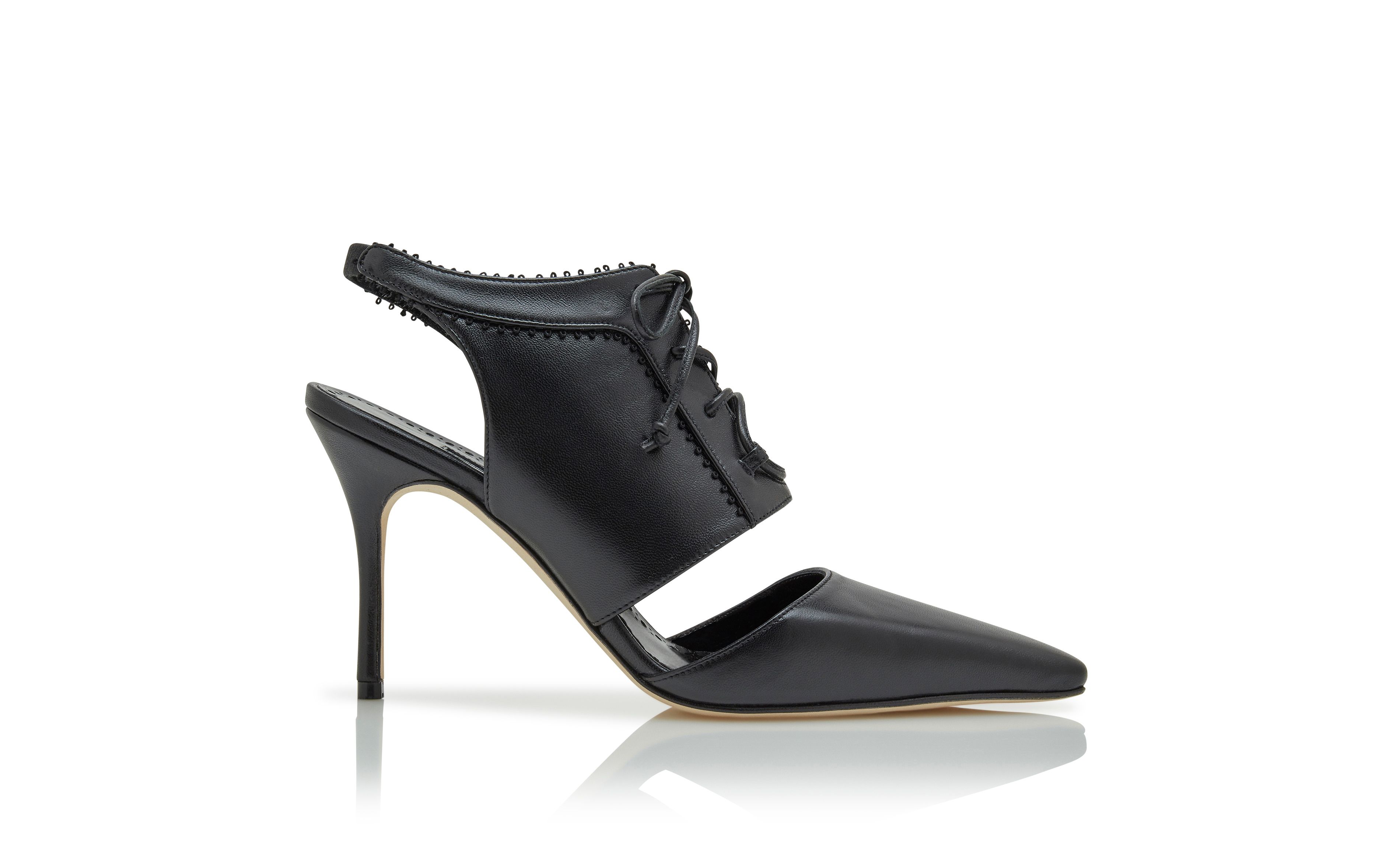 Designer Black Nappa Leather Lace-Up Shoe Booties - Image Side View