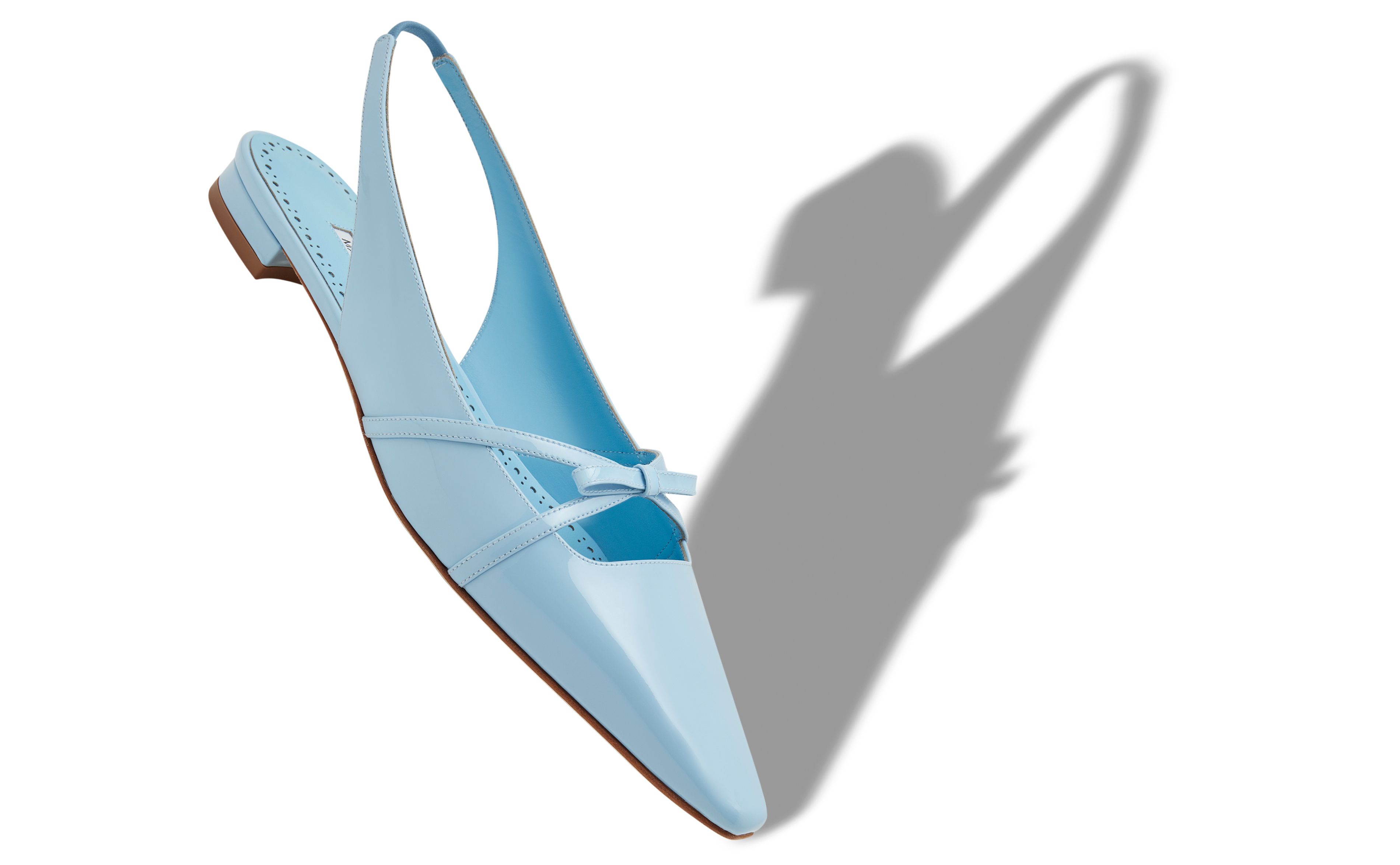 Designer Light Blue Patent Leather Bow Detail Slingback Flat Pumps - Image small_image