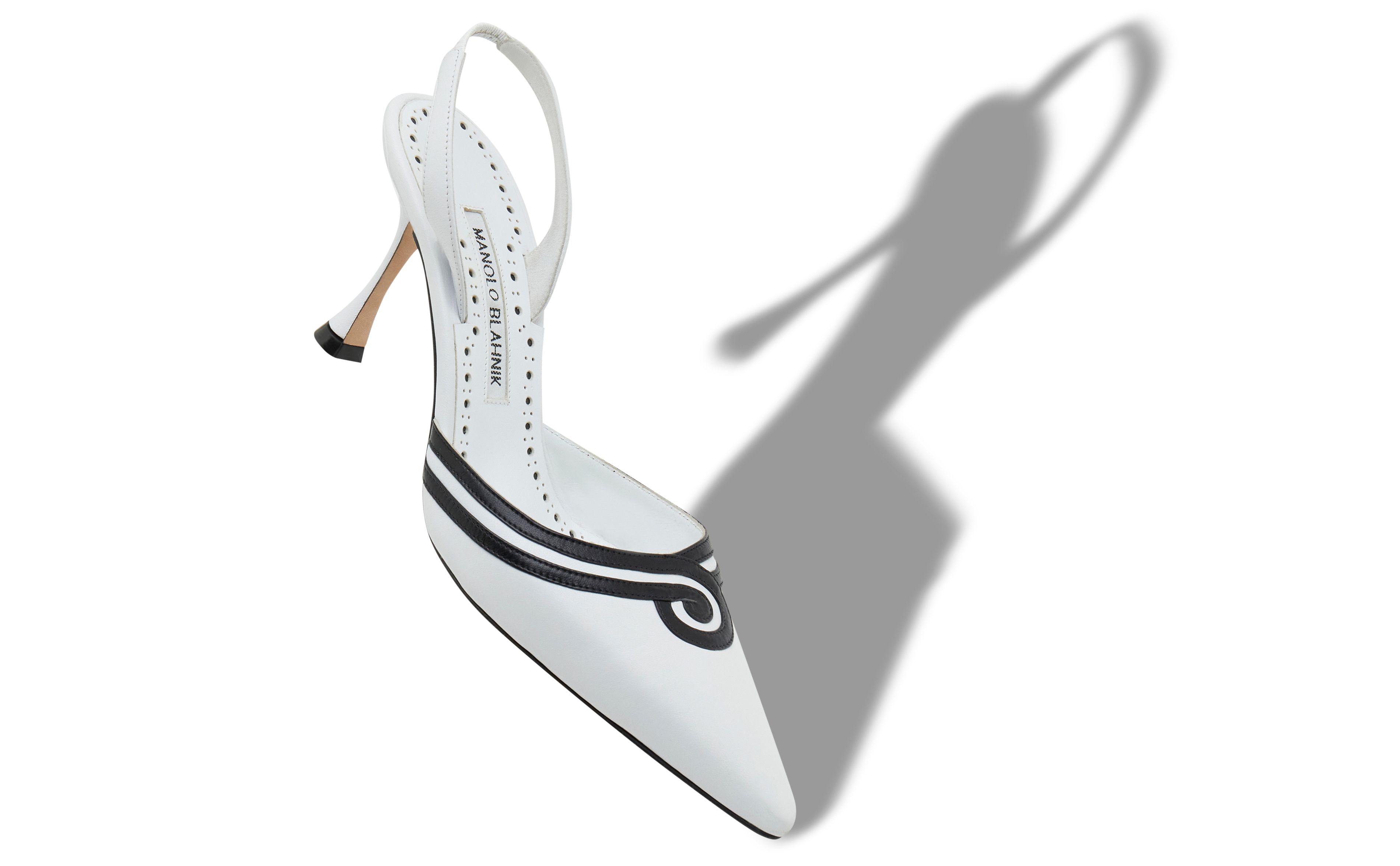 Designer White and Black Nappa Leather Slingback Pumps - Image Main