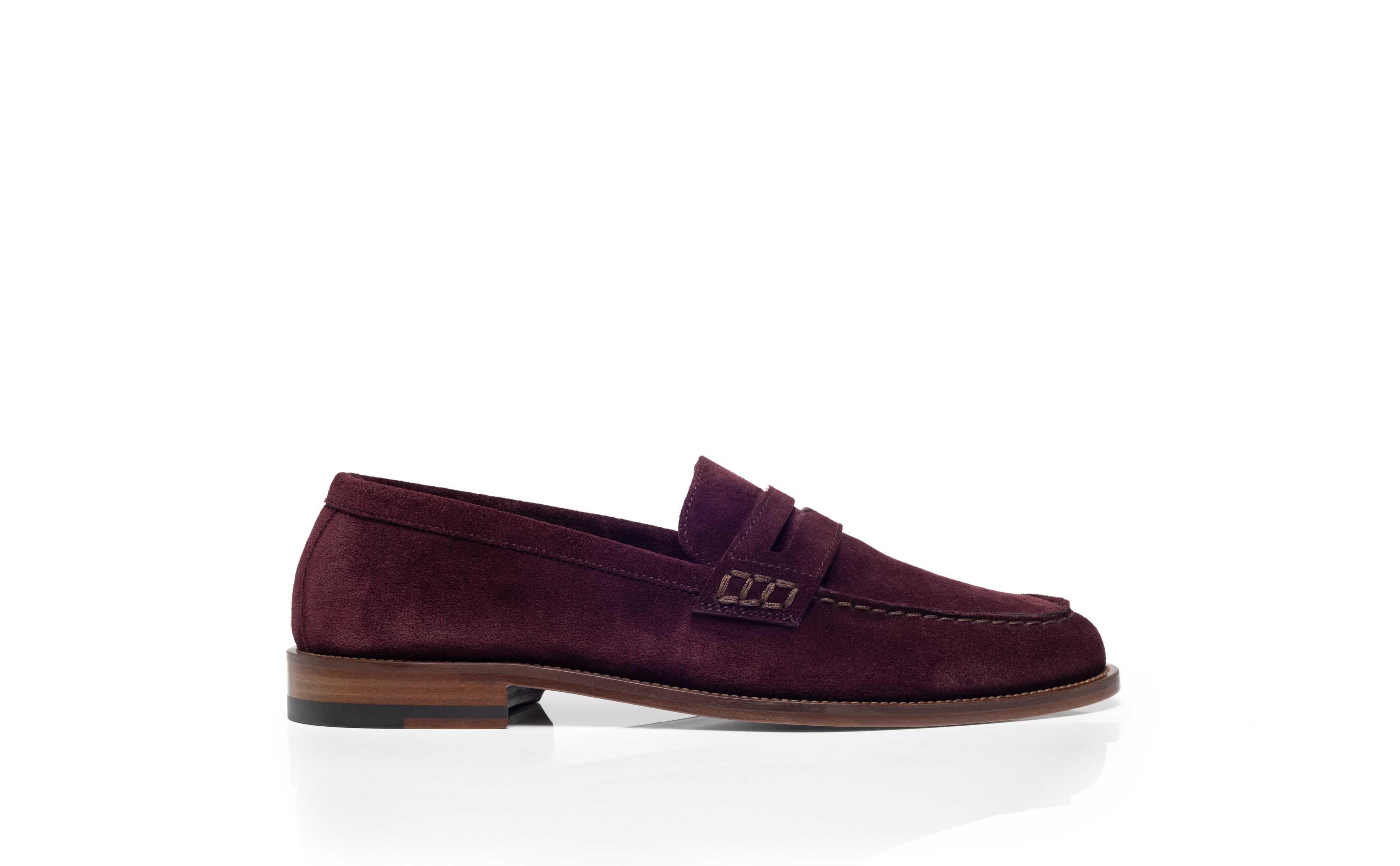Designer Burgundy Suede Penny Loafers - Image Side View
