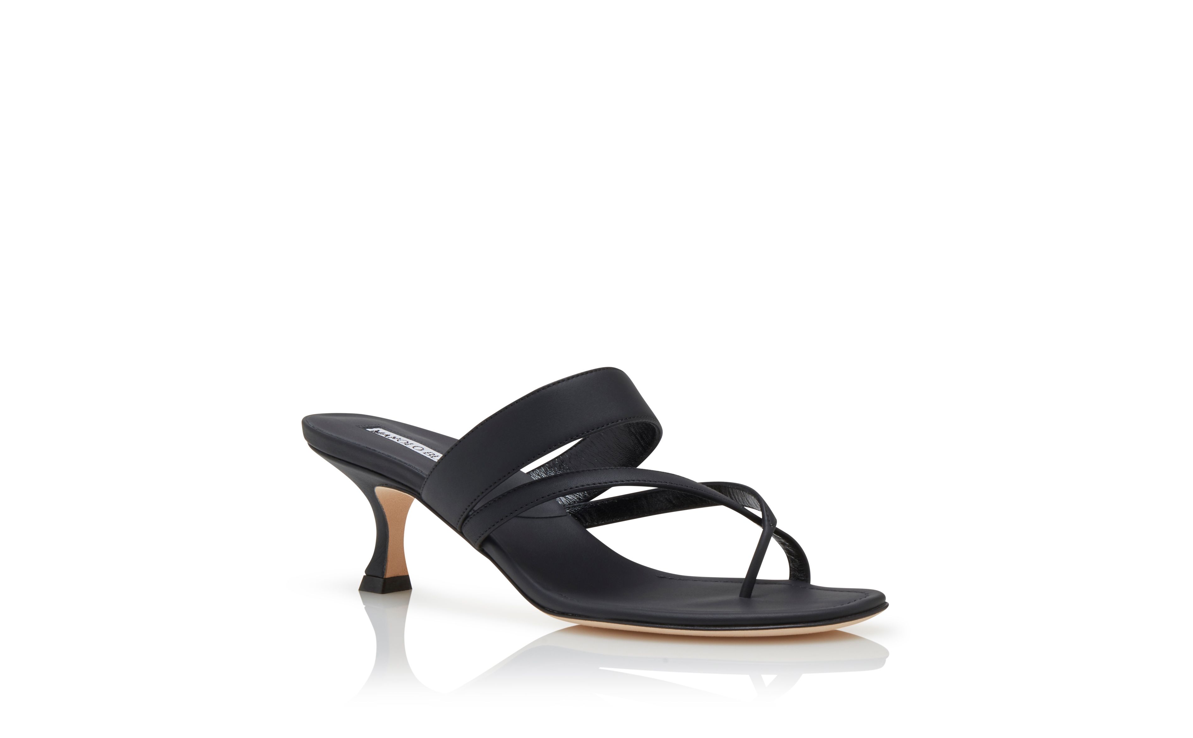 Designer Black Calf Leather Open Toe Mules - Image Upsell View