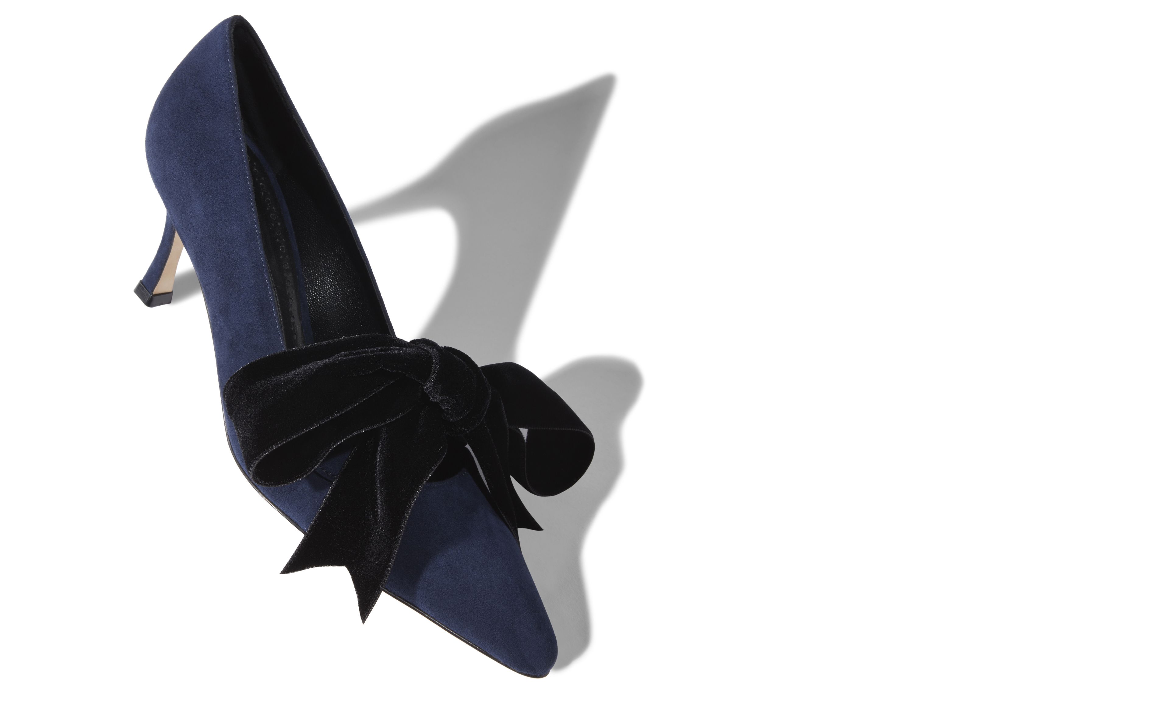 Designer Navy Blue Suede and Velvet Bow Detail Pumps  - Image Main