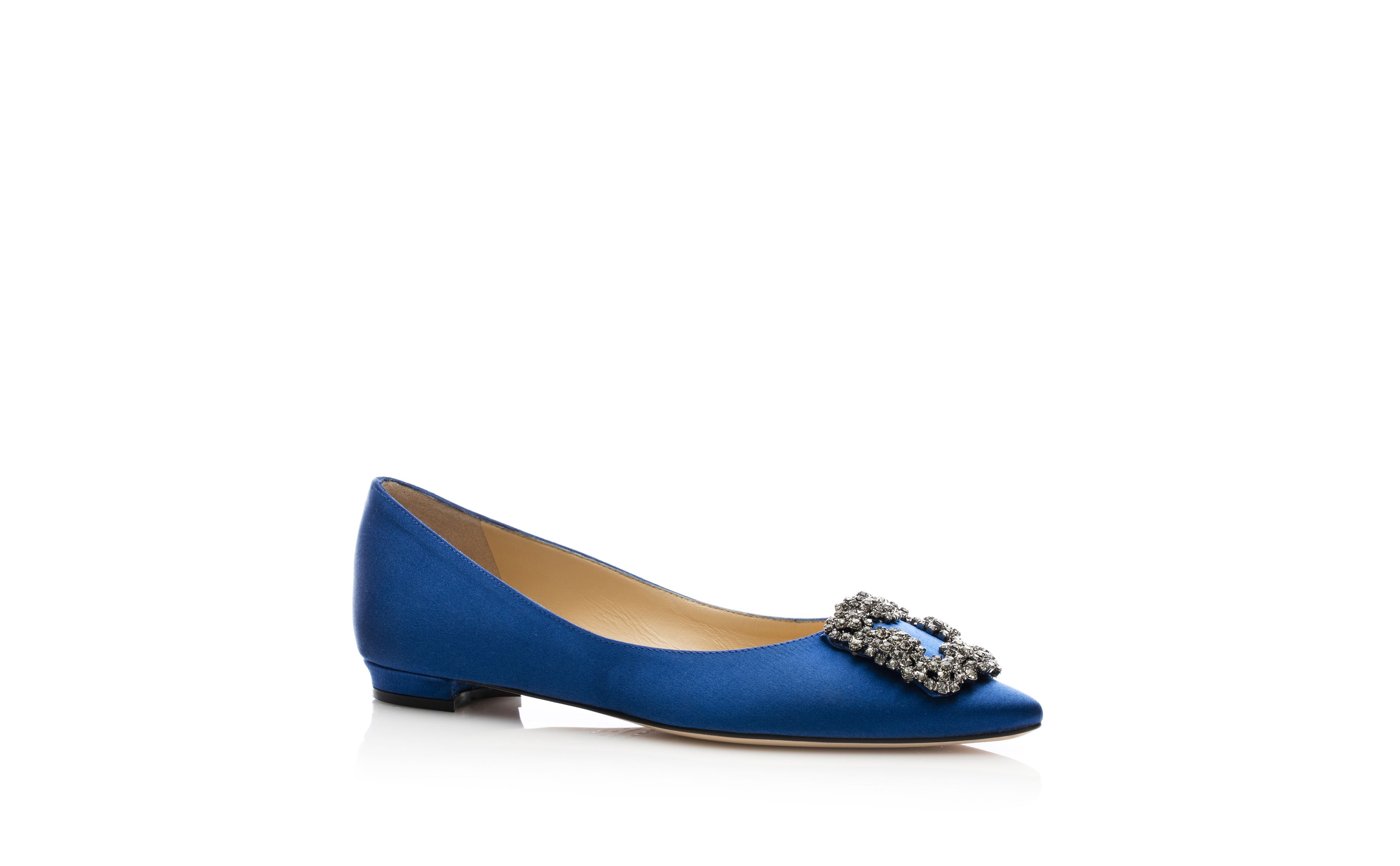 Designer Blue Satin Jewel Buckle Flat Pumps - Image Upsell