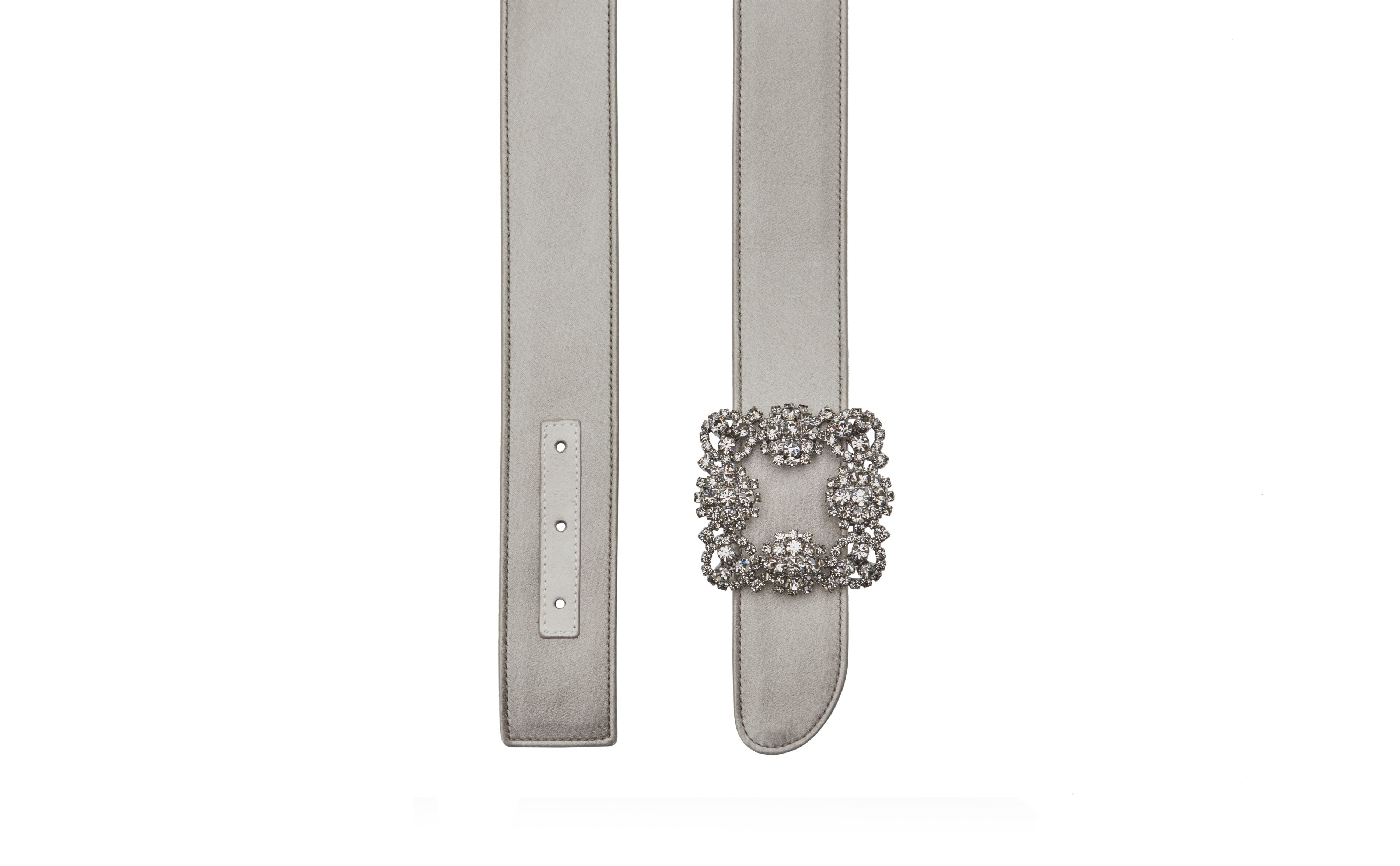 Designer Grey Satin Crystal Buckled Belt - Image 