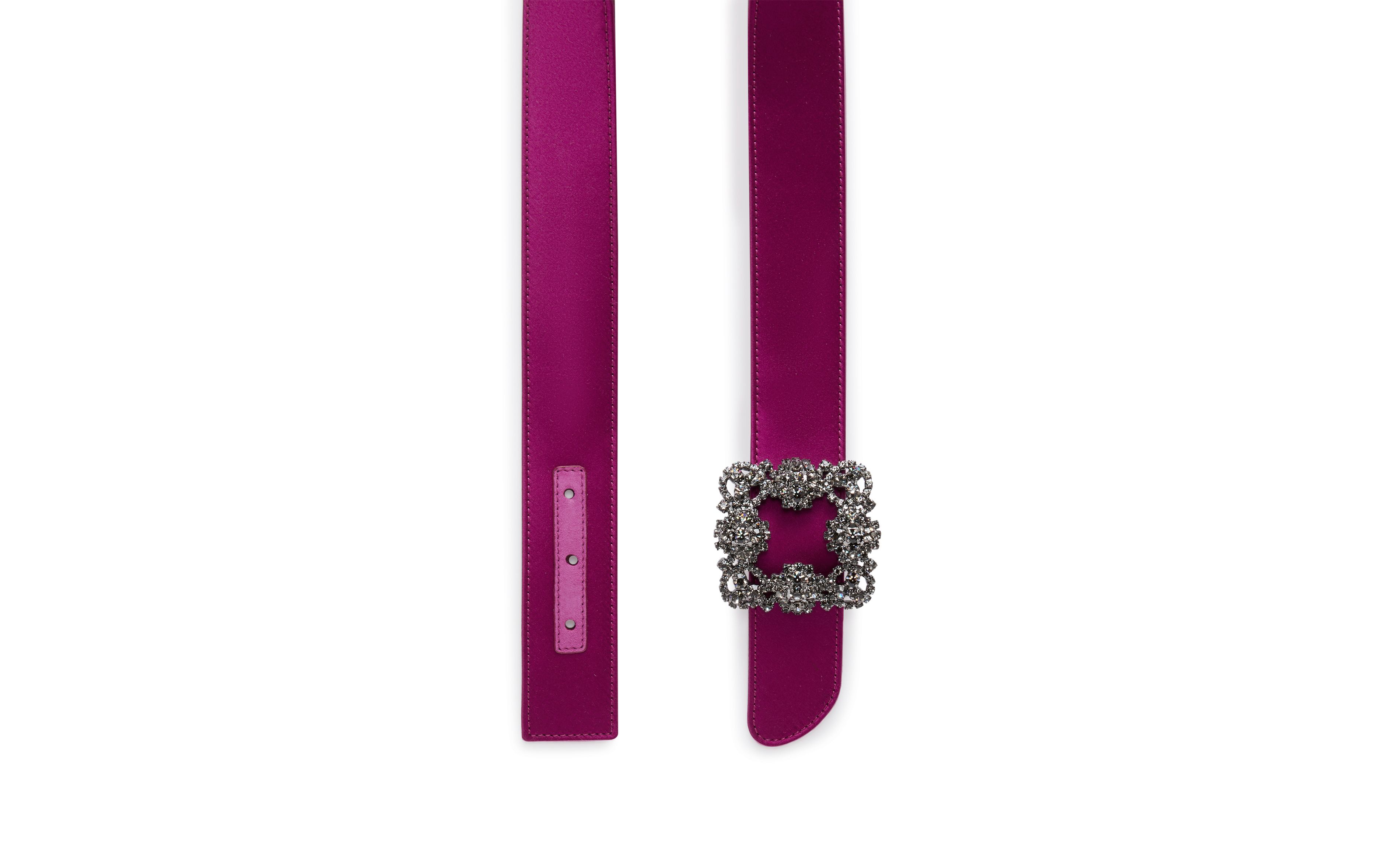 Designer Dark Fuchsia Satin Crystal Buckled Belt - Image 