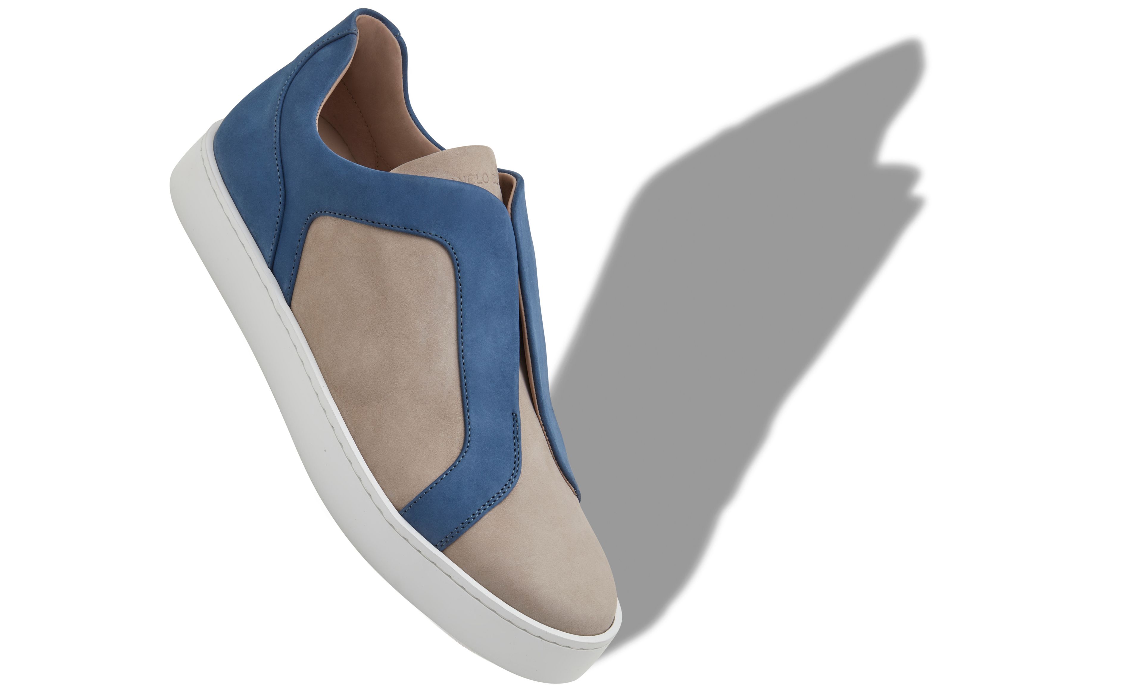 Designer Grey and Blue Calf Leather Low Cut Sneakers - Image small_image