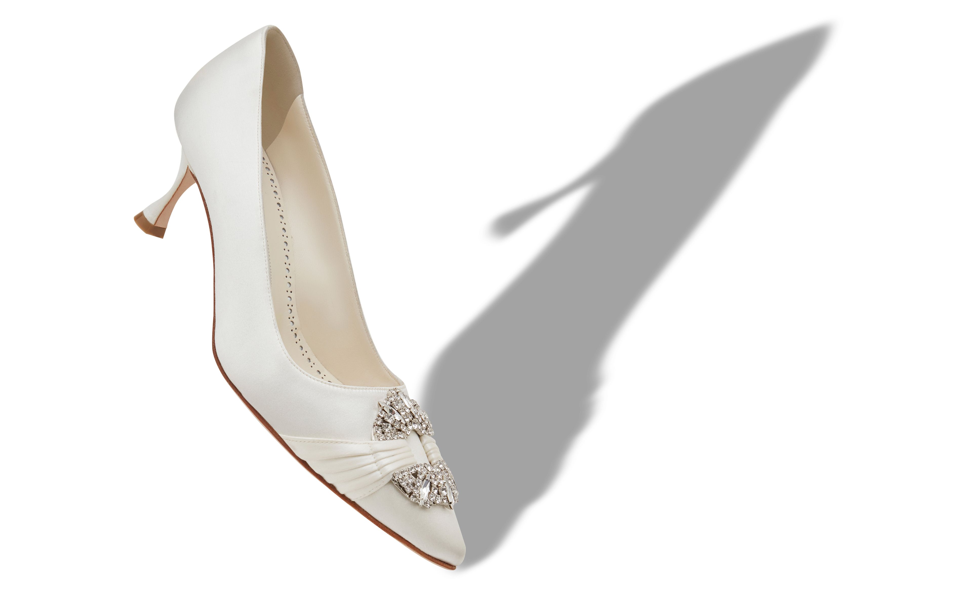 Designer Cream Satin Embellished Buckle Pumps  - Image Main