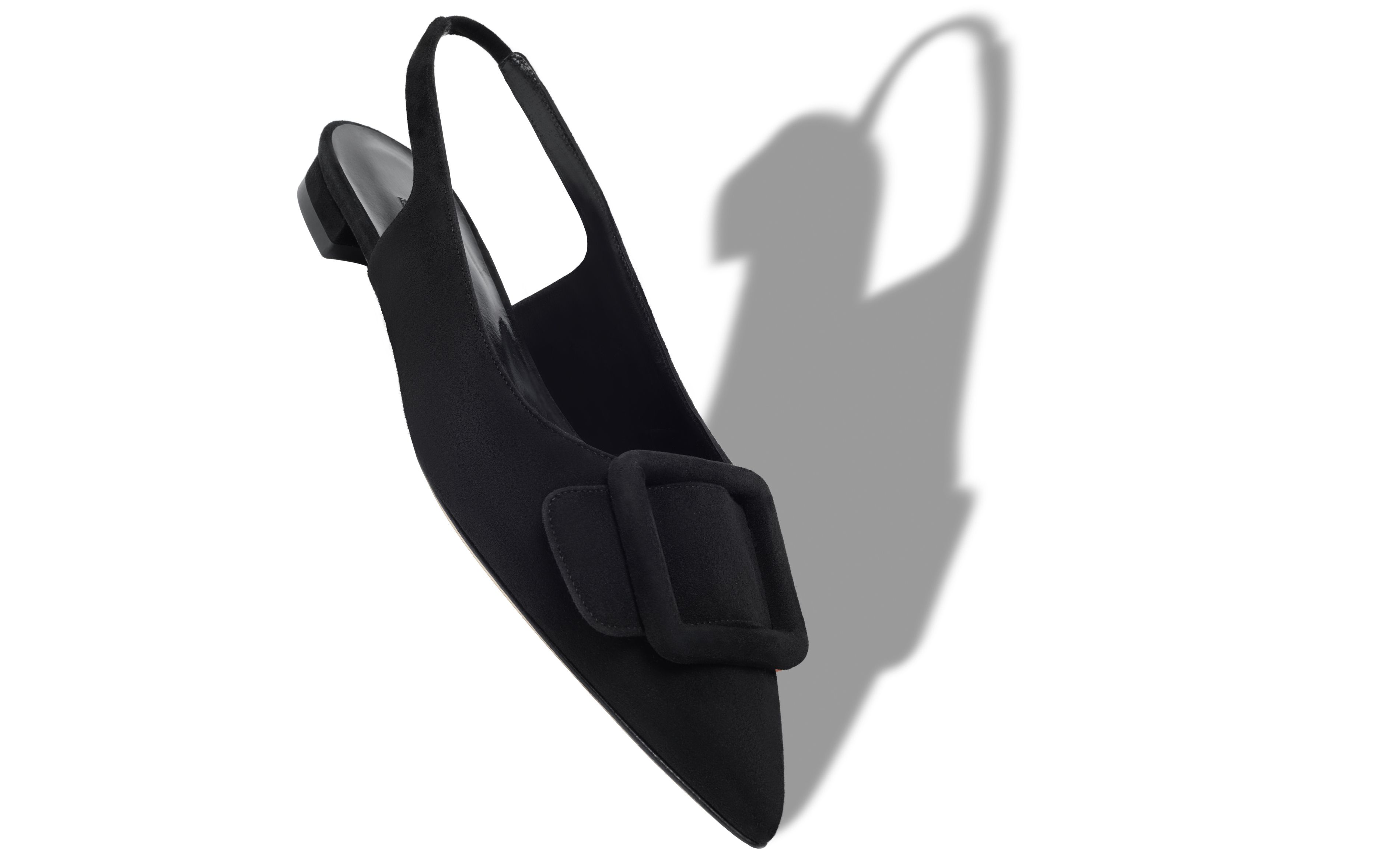 Designer Black Suede Buckle Detail Slingback Flat Pumps - Image small_image