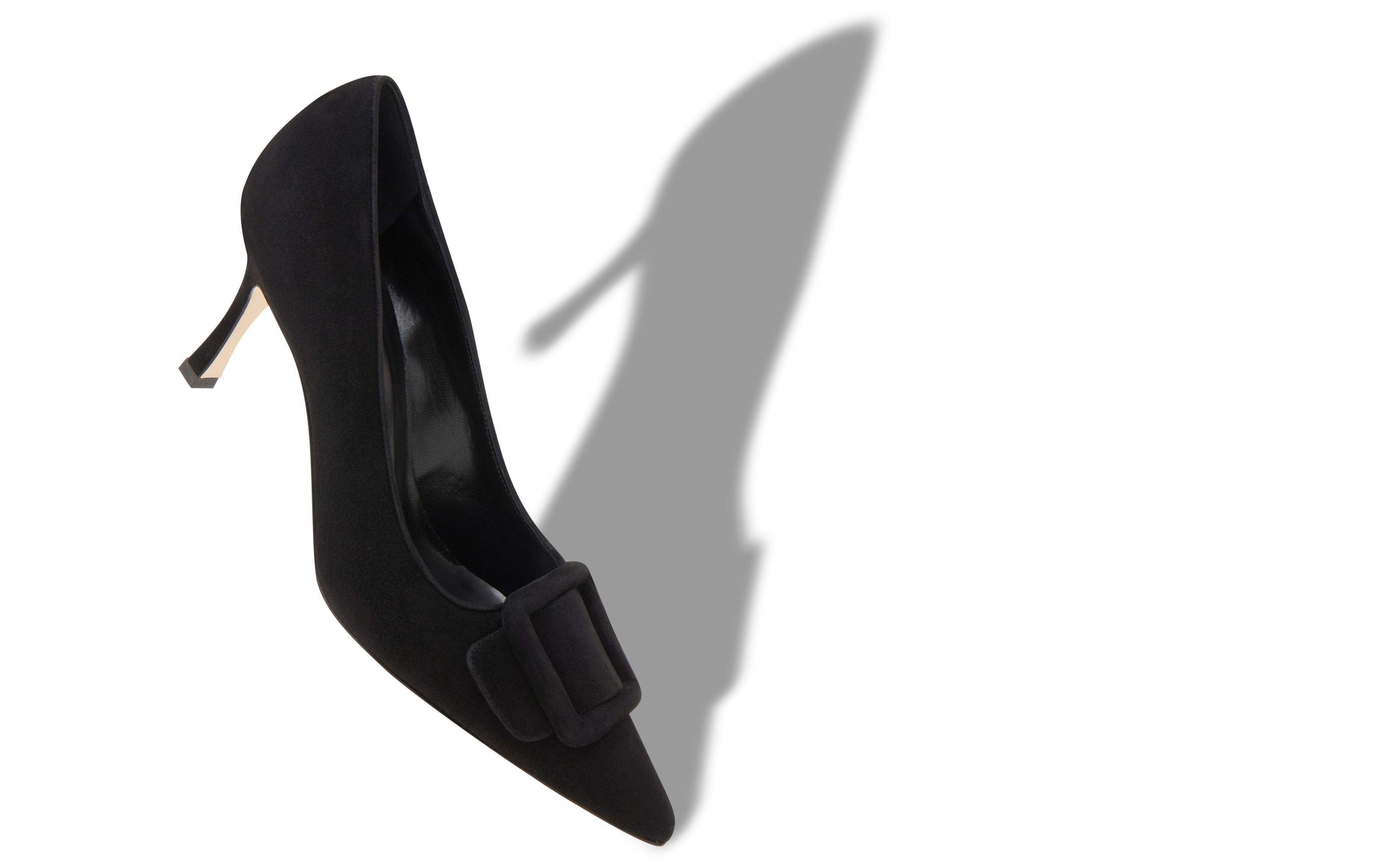 Designer Black Suede Buckle Detail Pumps - Image Main