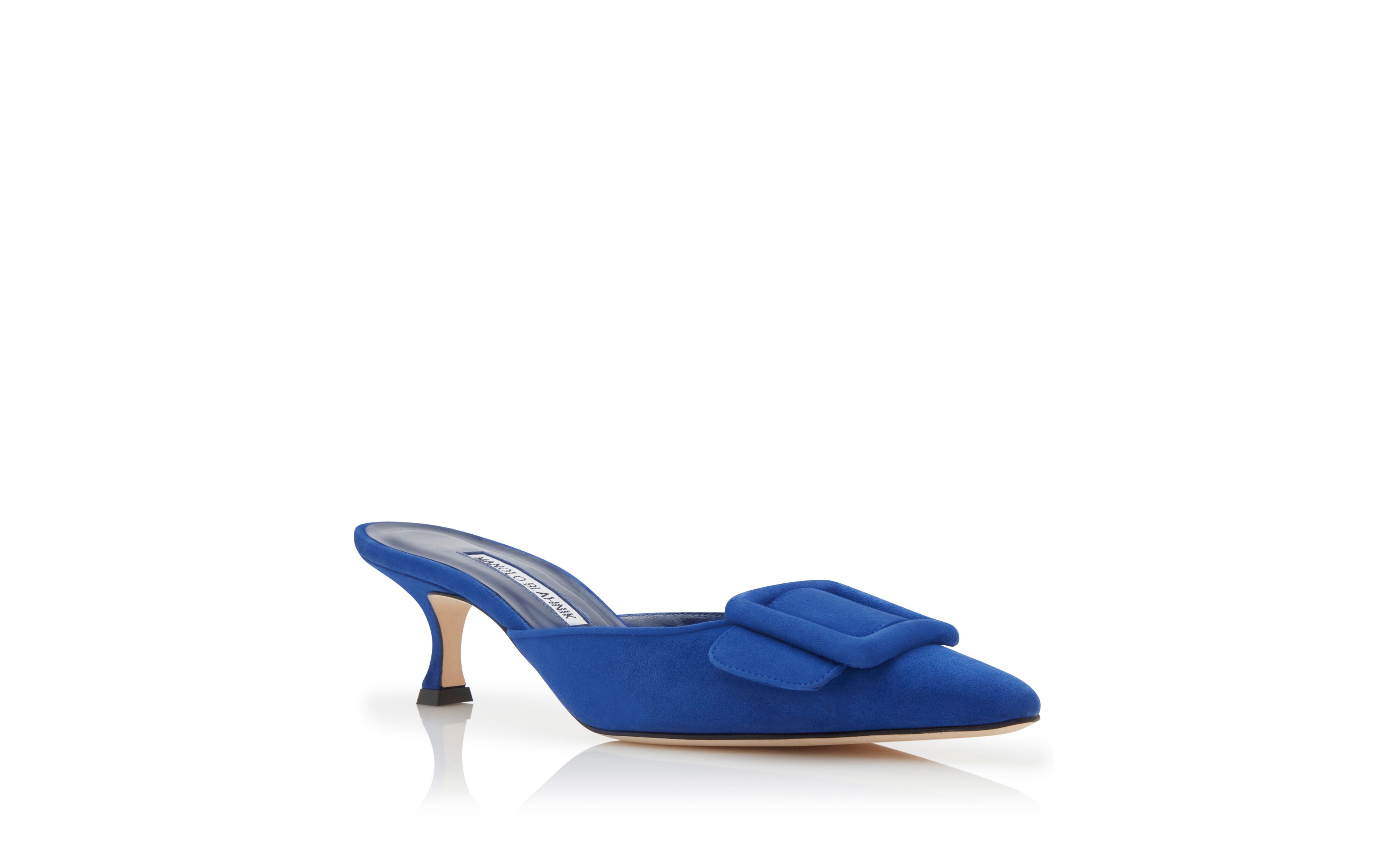 Designer Blue Suede Buckle Detail Mules - Image Upsell