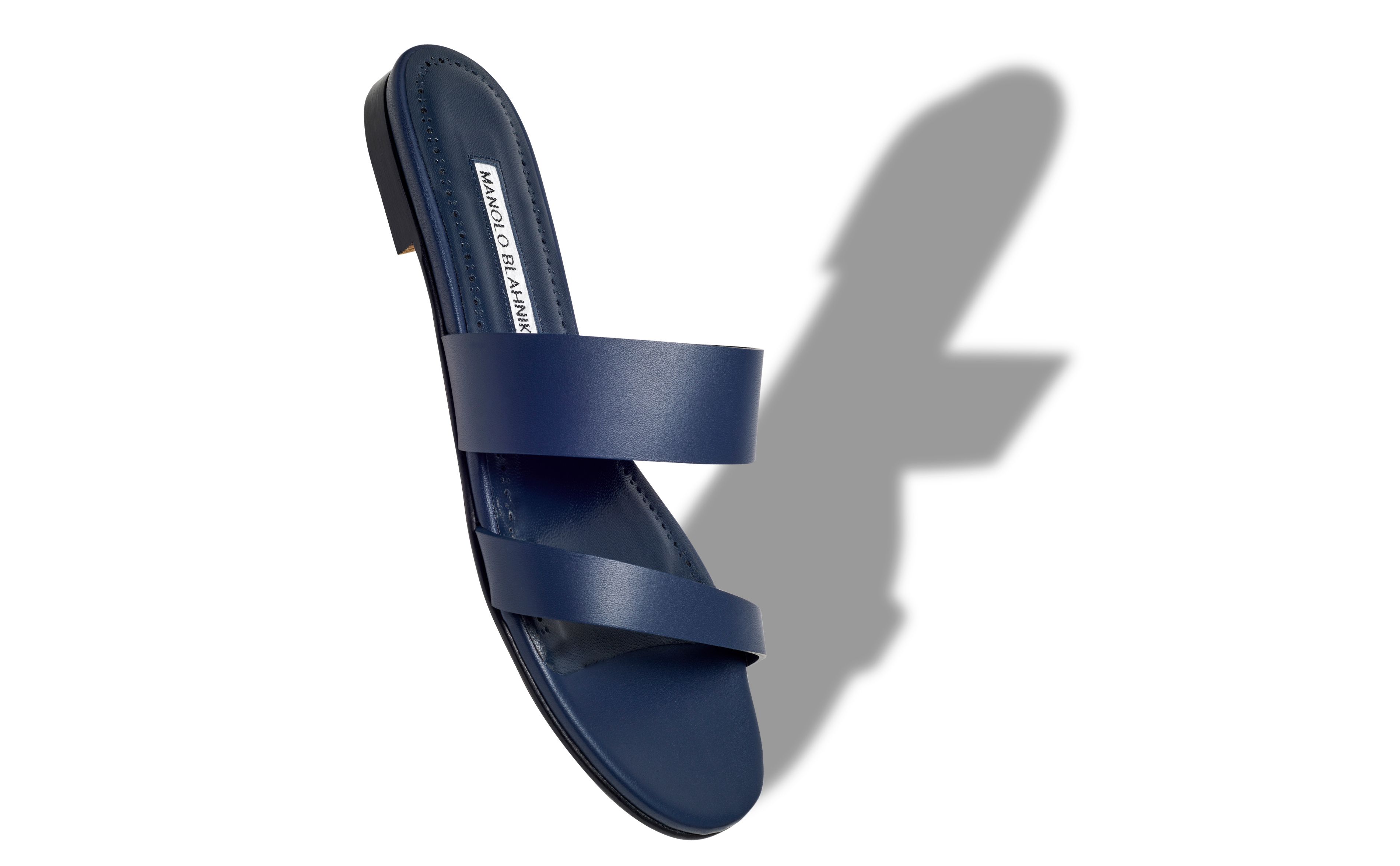 Designer Navy Blue Calf Leather Flat Sandals - Image Main