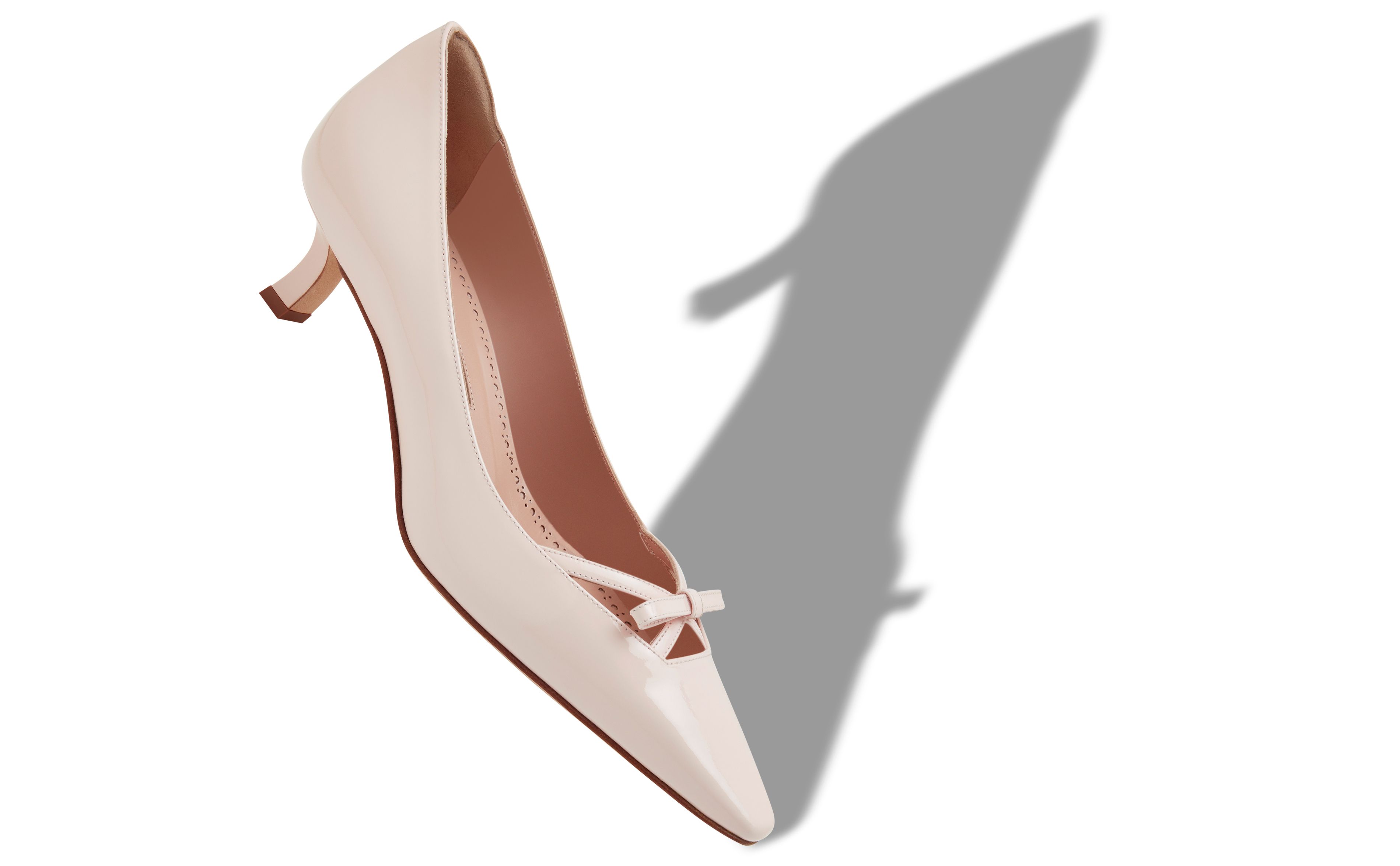 Designer Light Pink Patent Leather Bow Detail Pumps - Image small_image