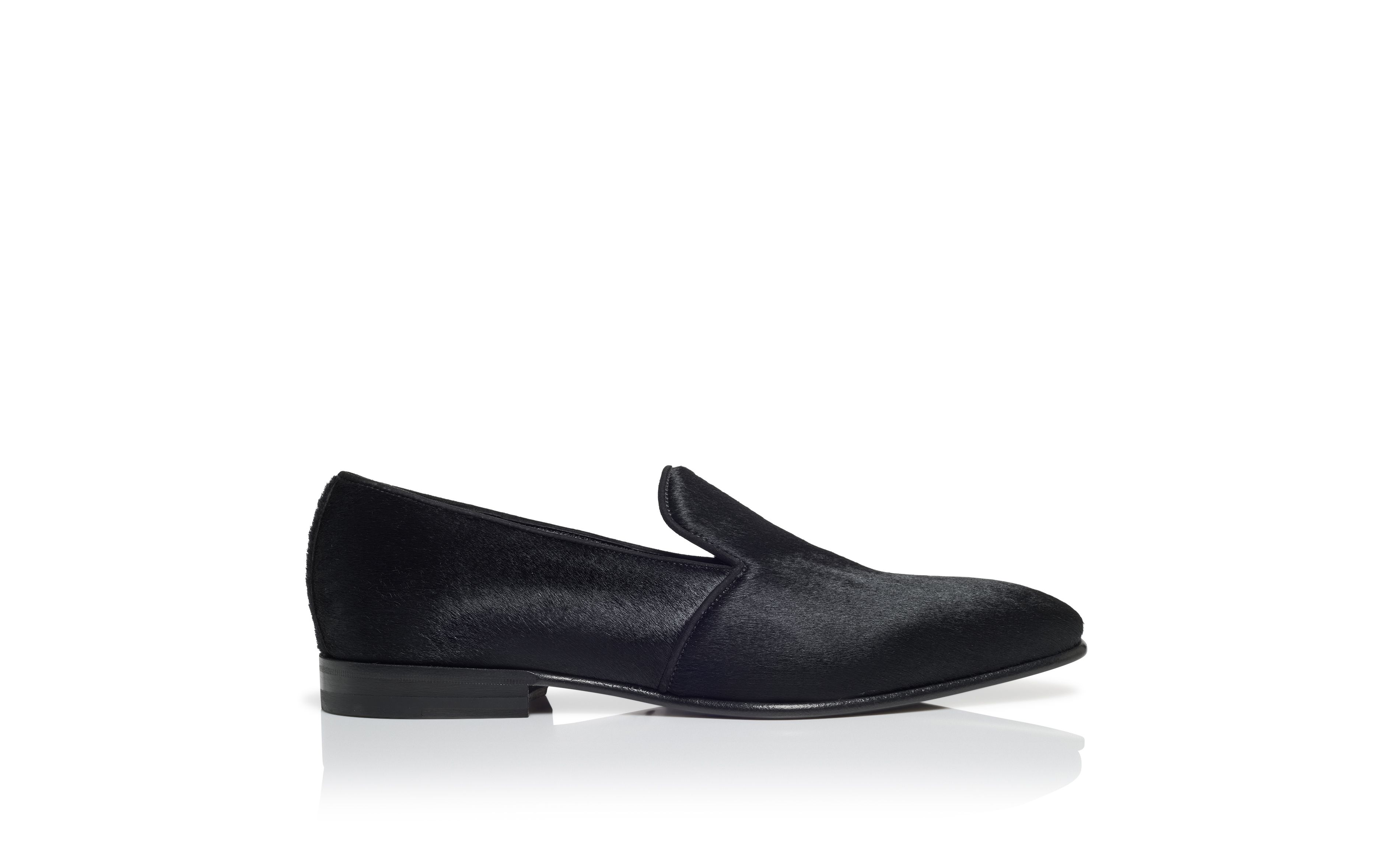 Designer Black Calf Hair Loafers - Image Side View