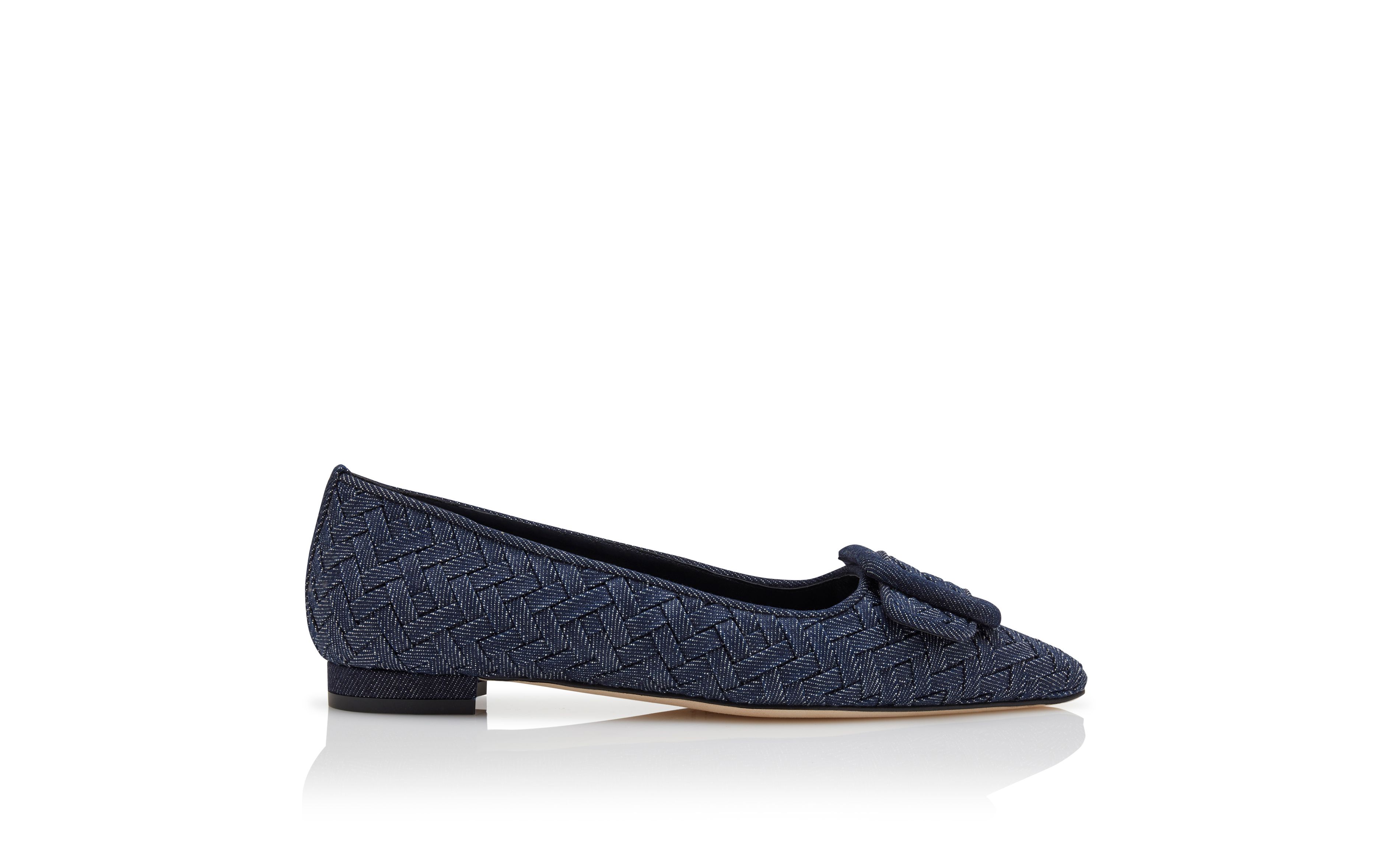 Designer Dark Blue Chambray Buckle Detail Flat Pumps - Image Side View