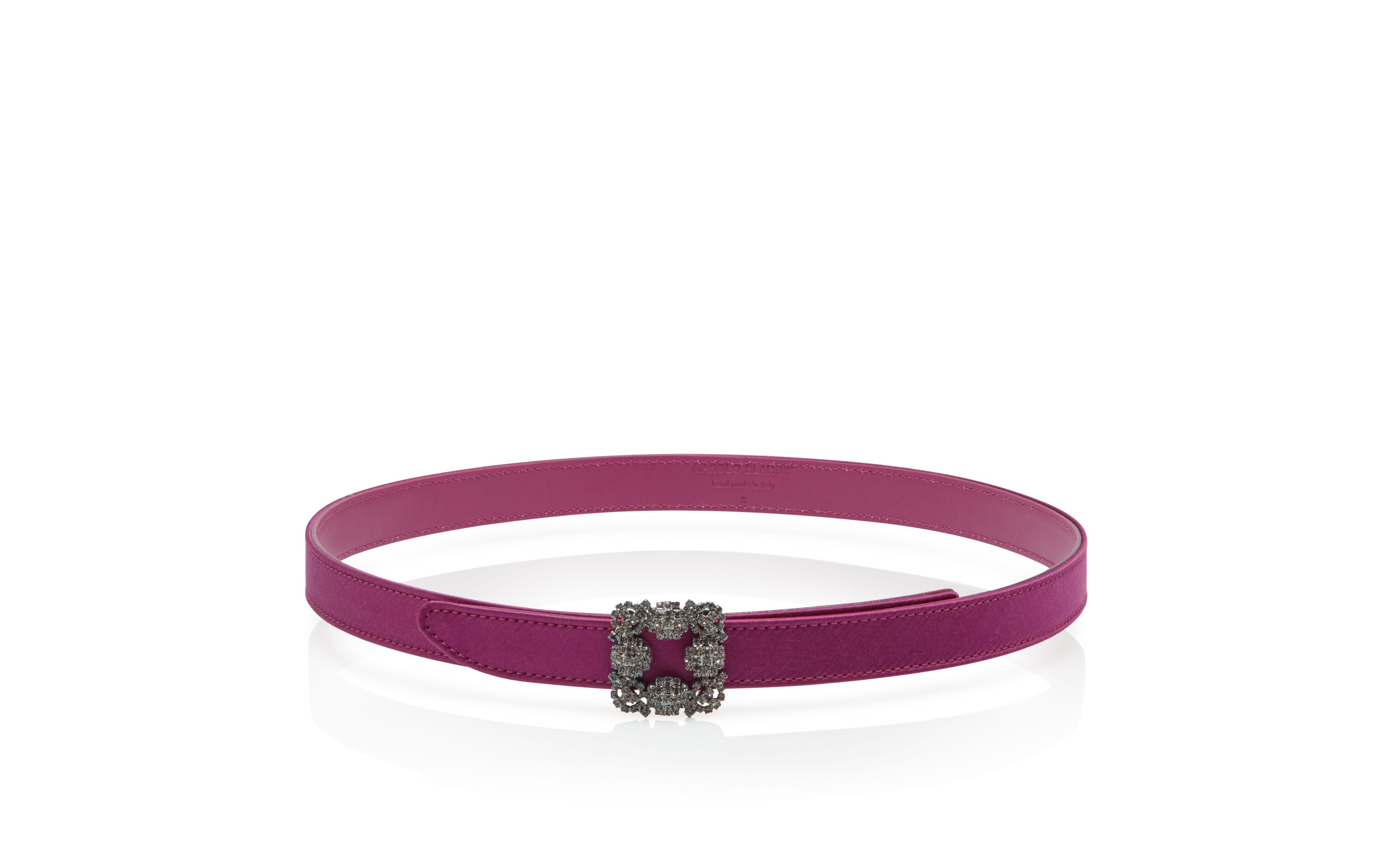 Designer Dark Fuchsia Satin Crystal Buckled Belt - Image thumbnail