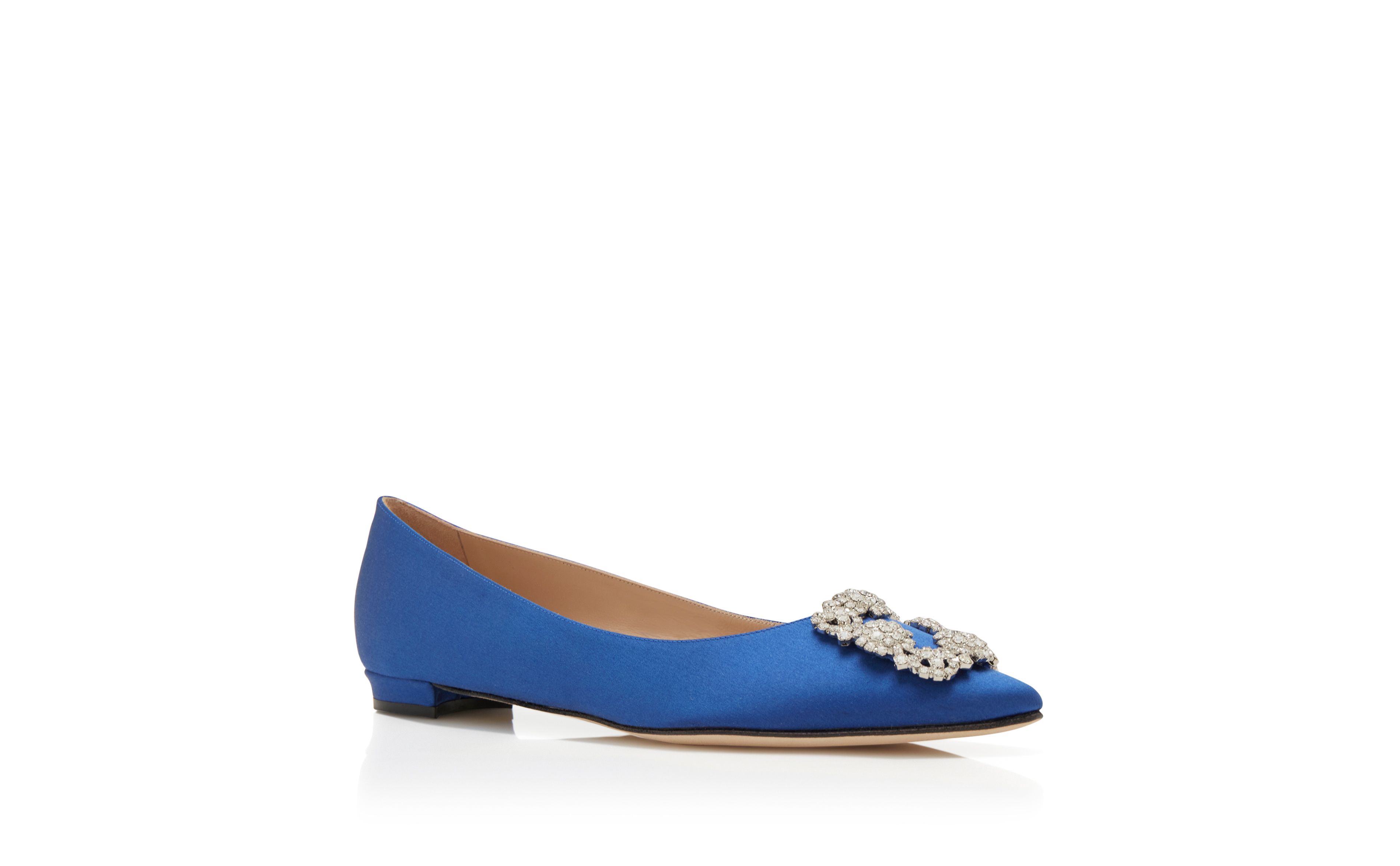 Designer Blue Satin Jewel Buckle Flat Pumps - Image Upsell