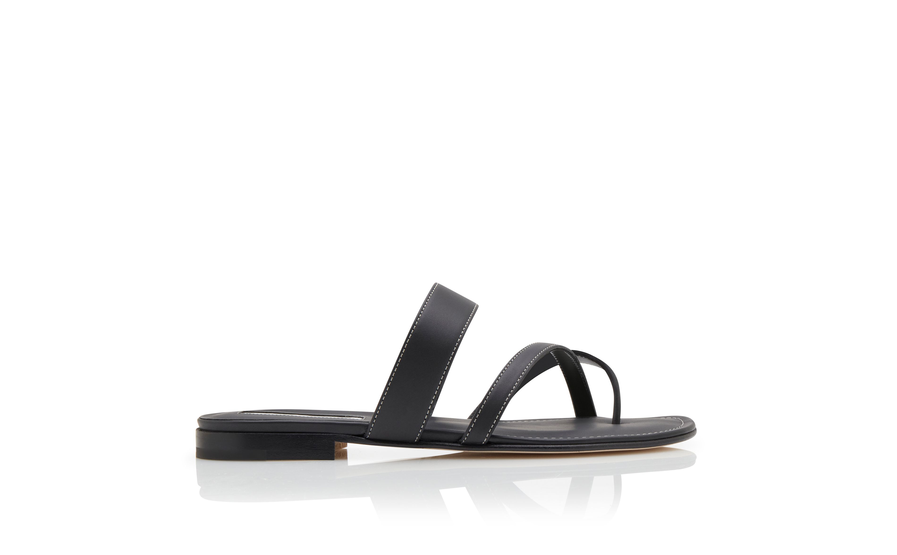 Designer Black Calf Leather Crossover Flat Sandals - Image thumbnail