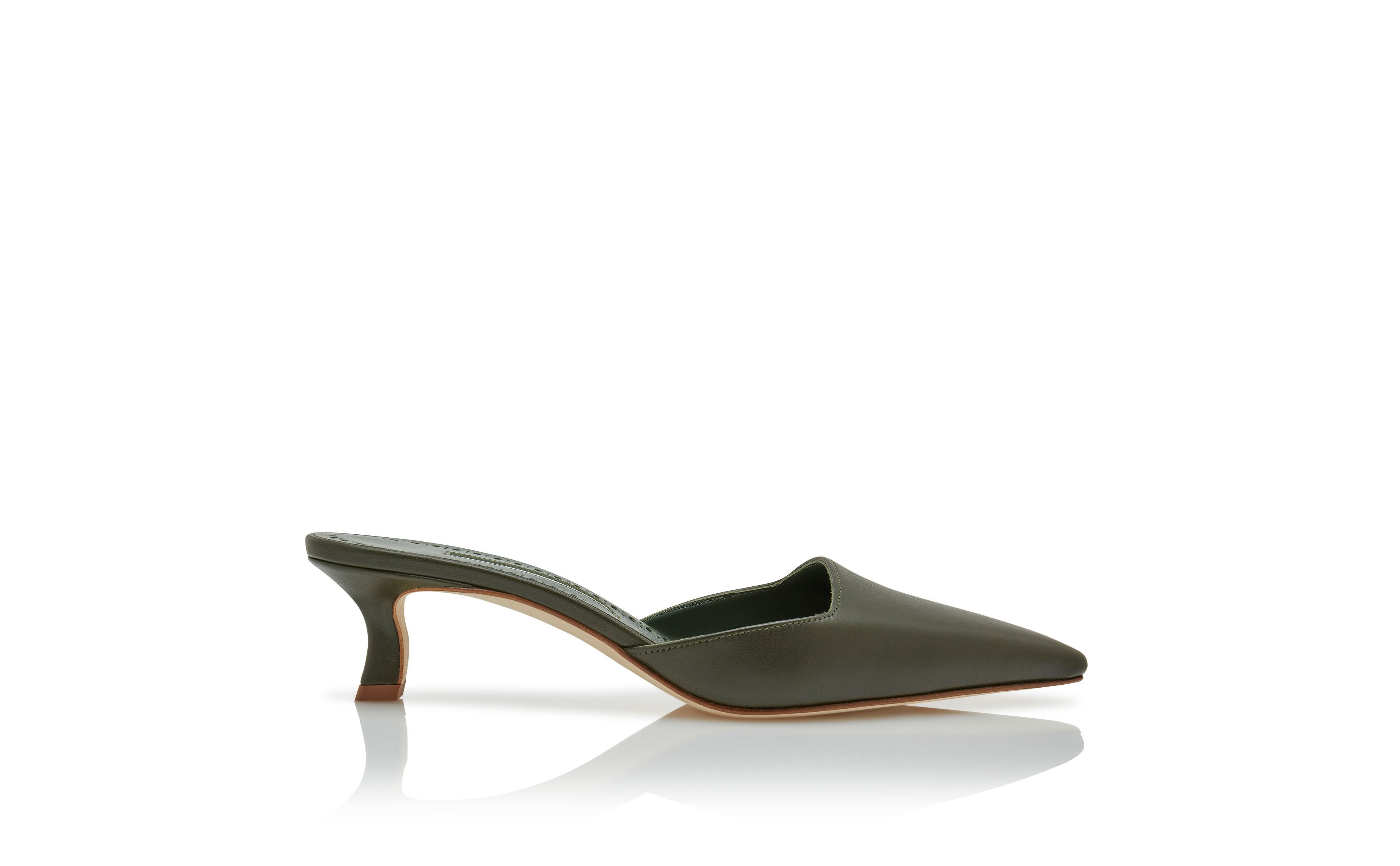 Designer Dark Green Nappa Leather Square Cut Mules - Image Side View