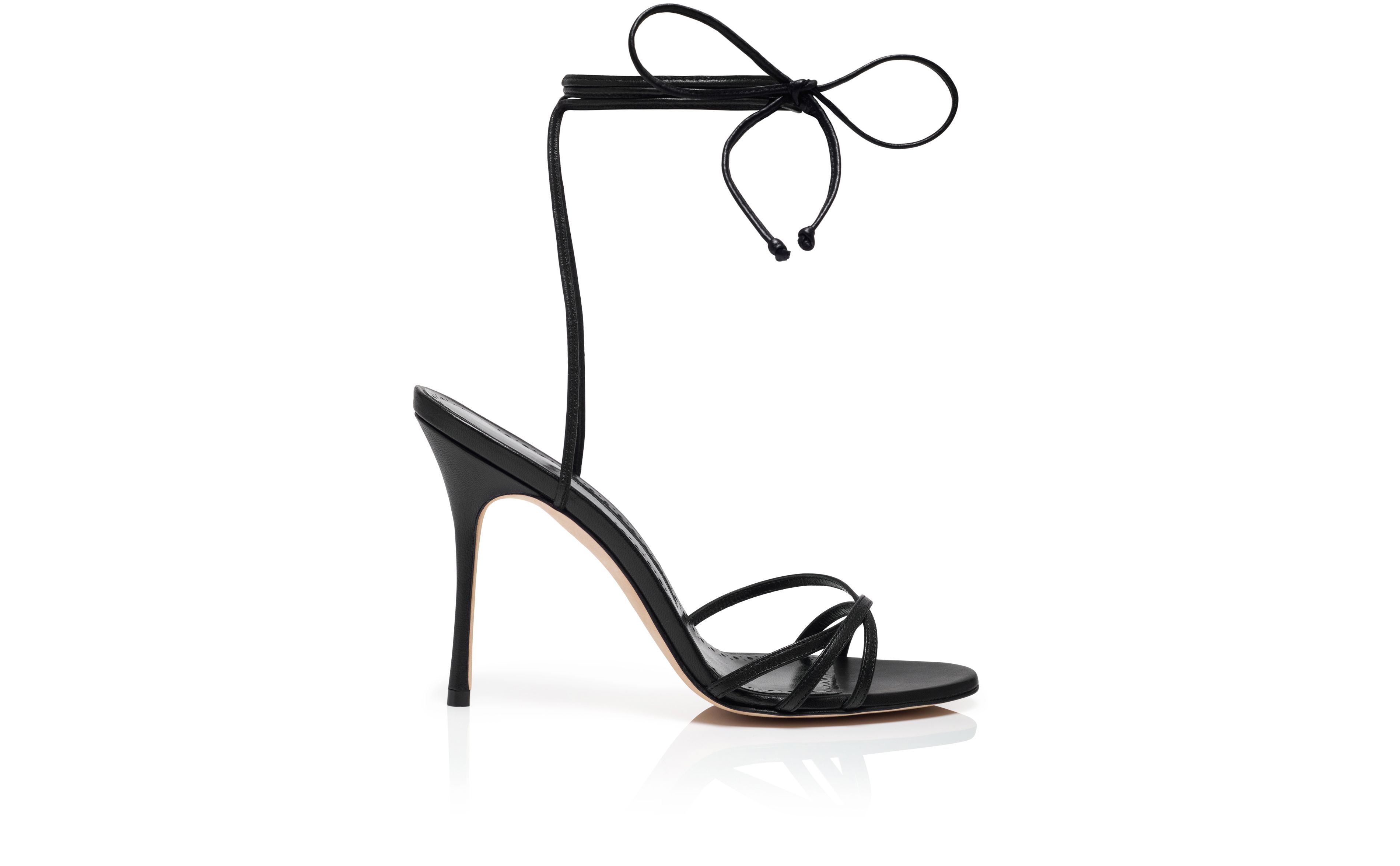 Designer Black Nappa Leather Sandals - Image Side View