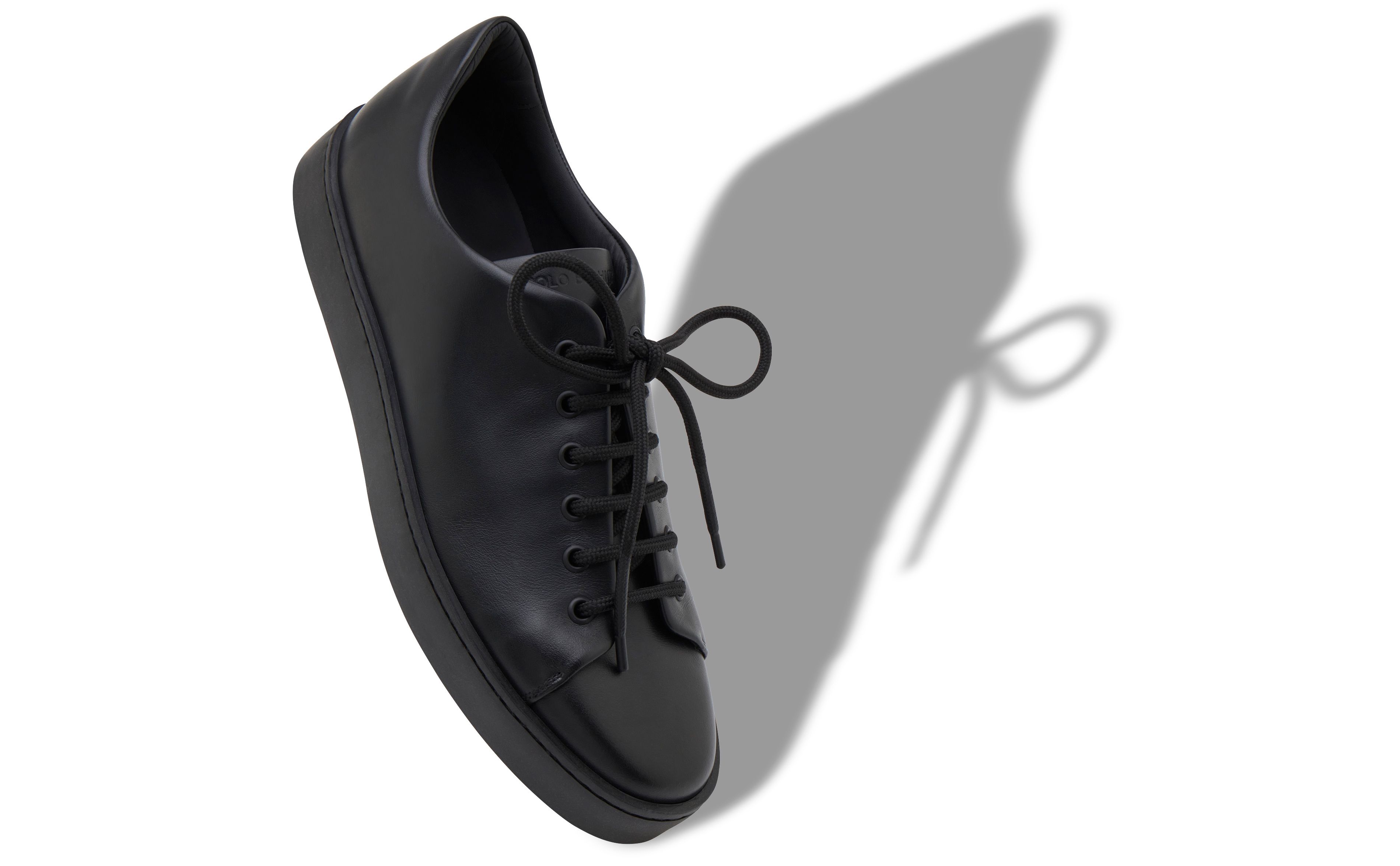 Designer Black Calf Leather Sneakers - Image Main